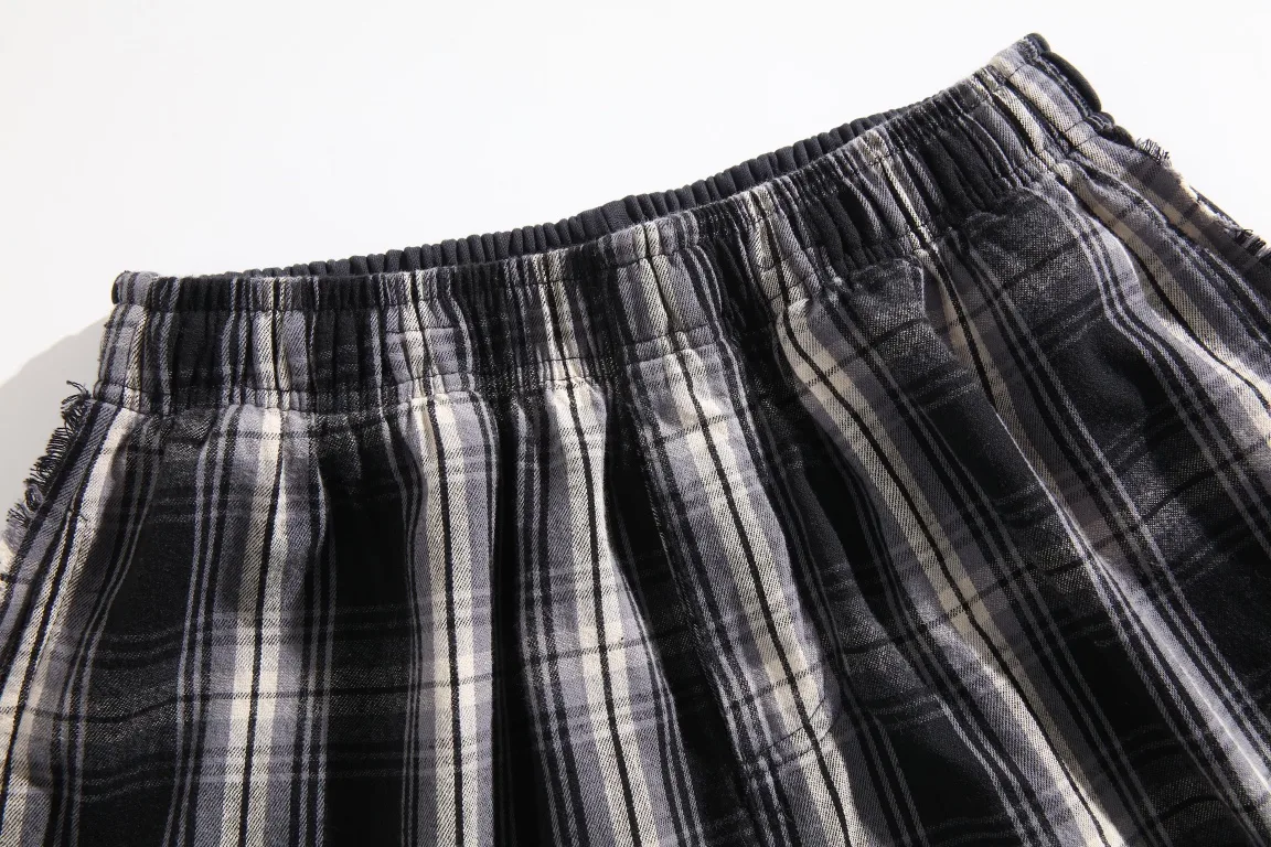 Distressed Plaid Wide-Leg Trousers D25920095 — view 6
