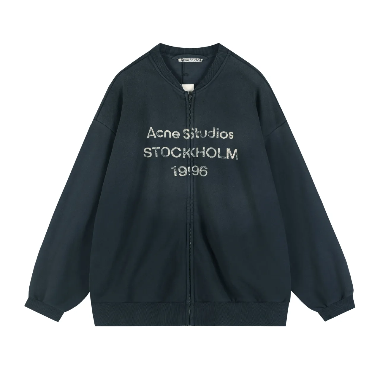 Logo Print Distressed Zip-Up Sweatshirt D19512132