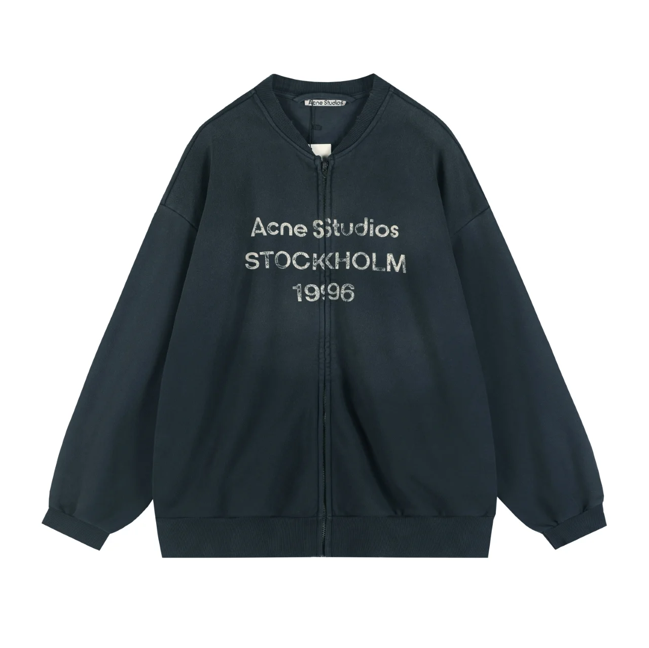 Logo Print Distressed Zip-Up Sweatshirt D19512132