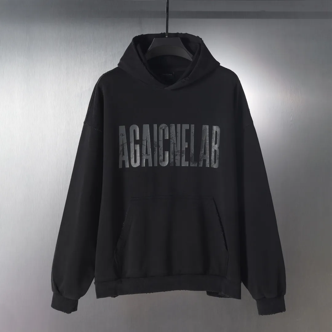 Distressed Logo Print Oversized Hoodie D26920098