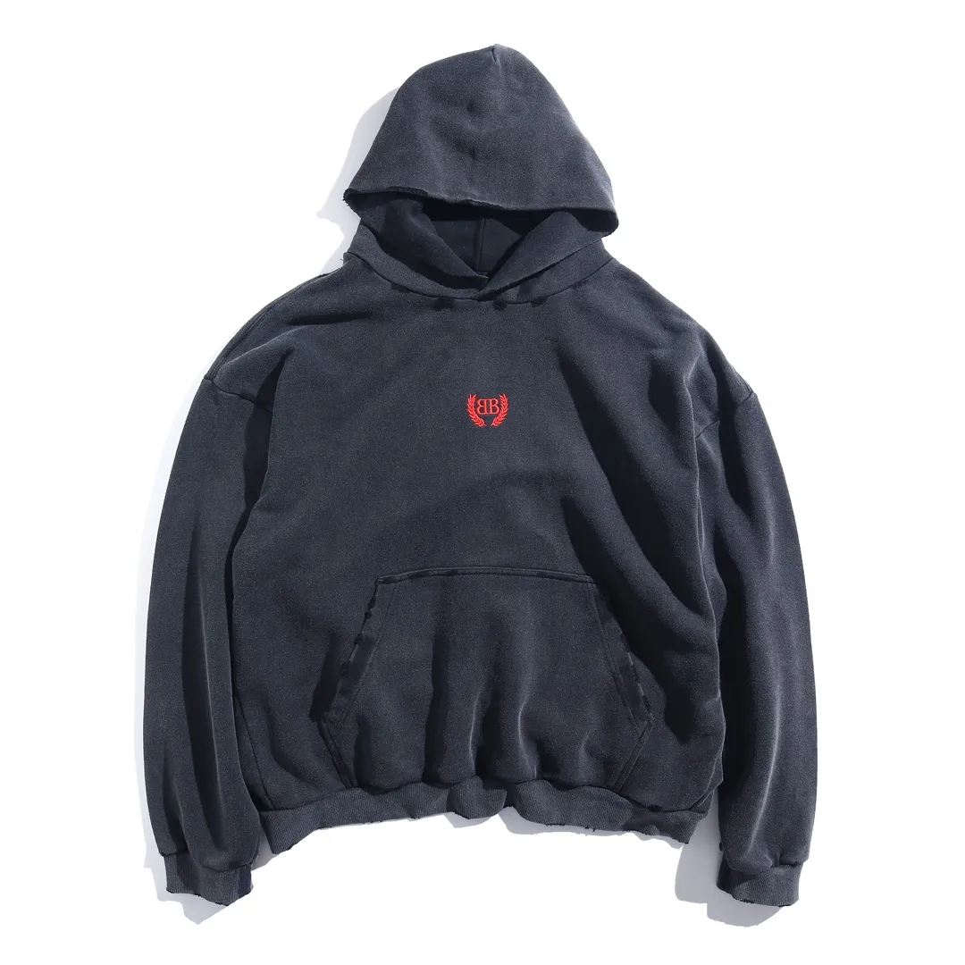 Washed Distressed Logo Embroidery Hoodie D27922584