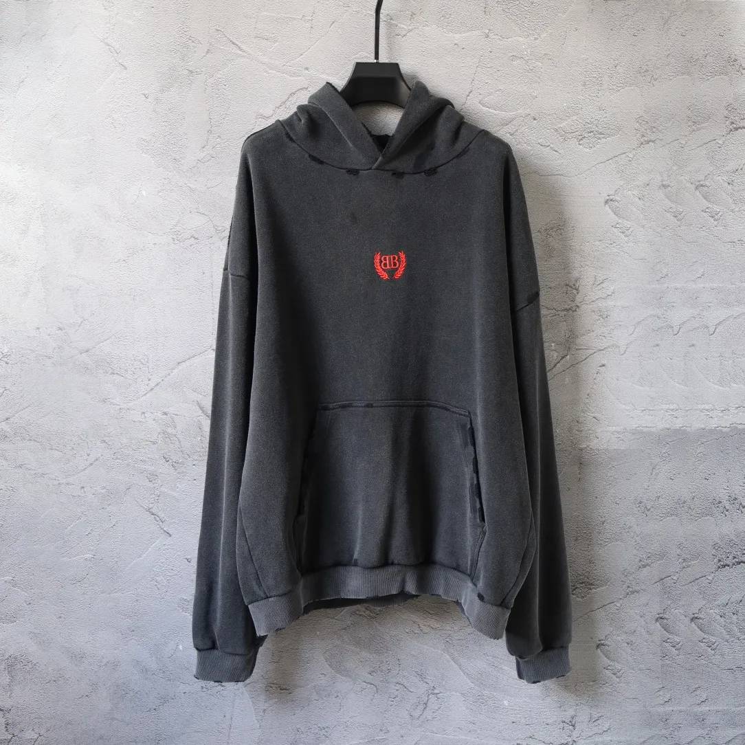 Washed Distressed Logo Embroidery Hoodie D27922584 — view 10