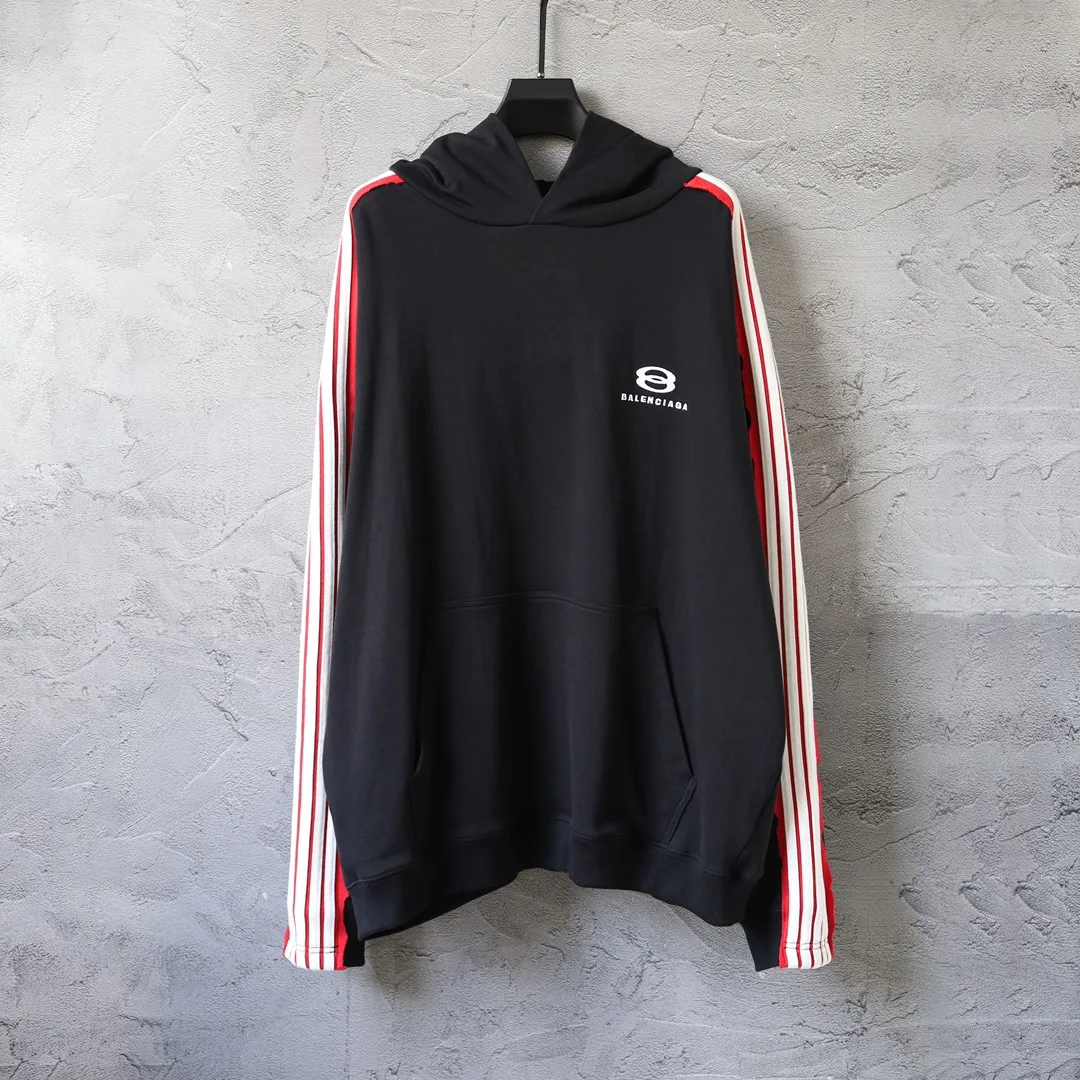Logo Embroidered Stripe-Sleeve Cotton Hoodie D29922625
