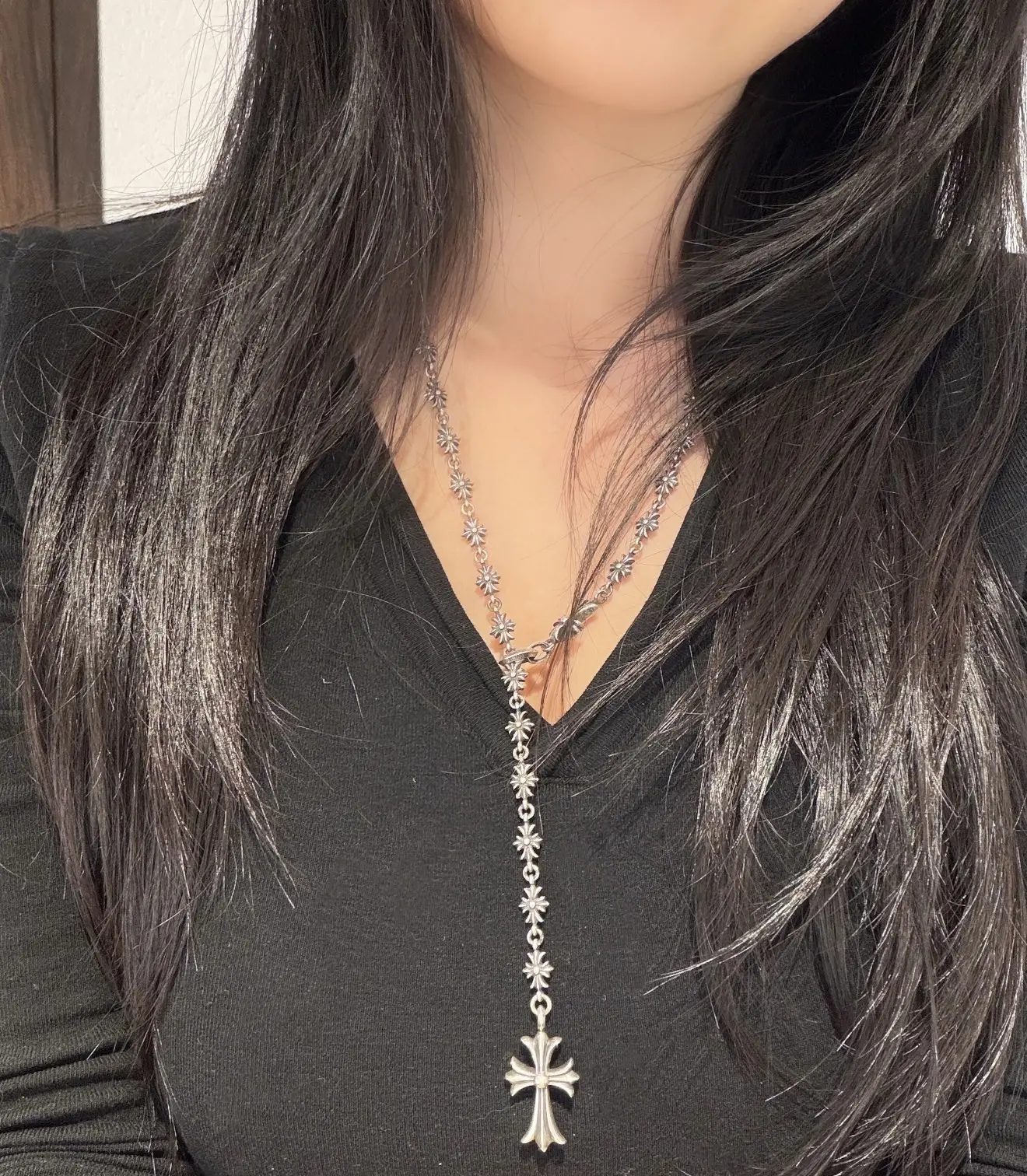 Cross Motif Sterling Silver Adjustable Necklace D132518446 — view 11