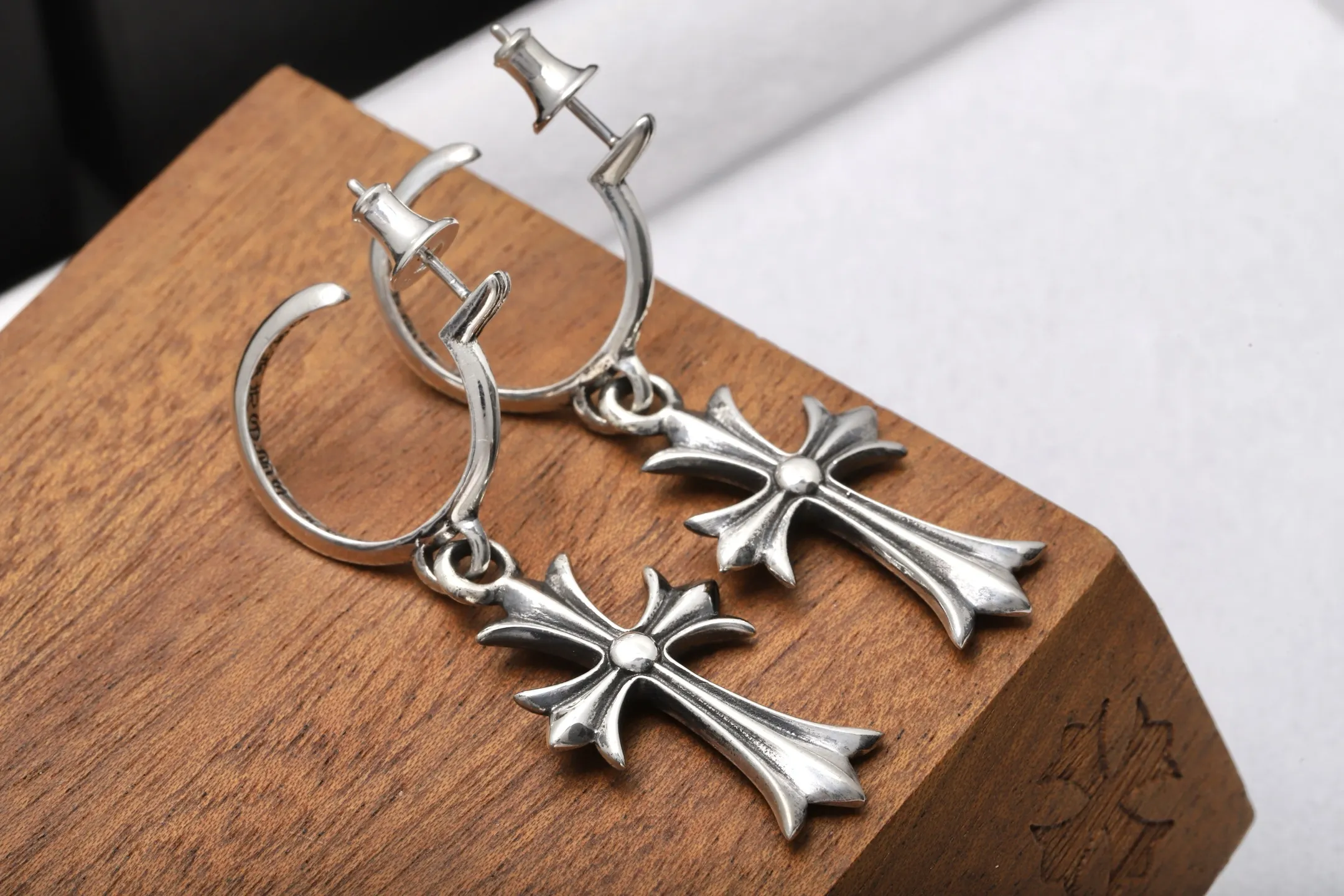 Cross Dangle Hoop Earrings (Sterling Silver) D34018428 — view 3