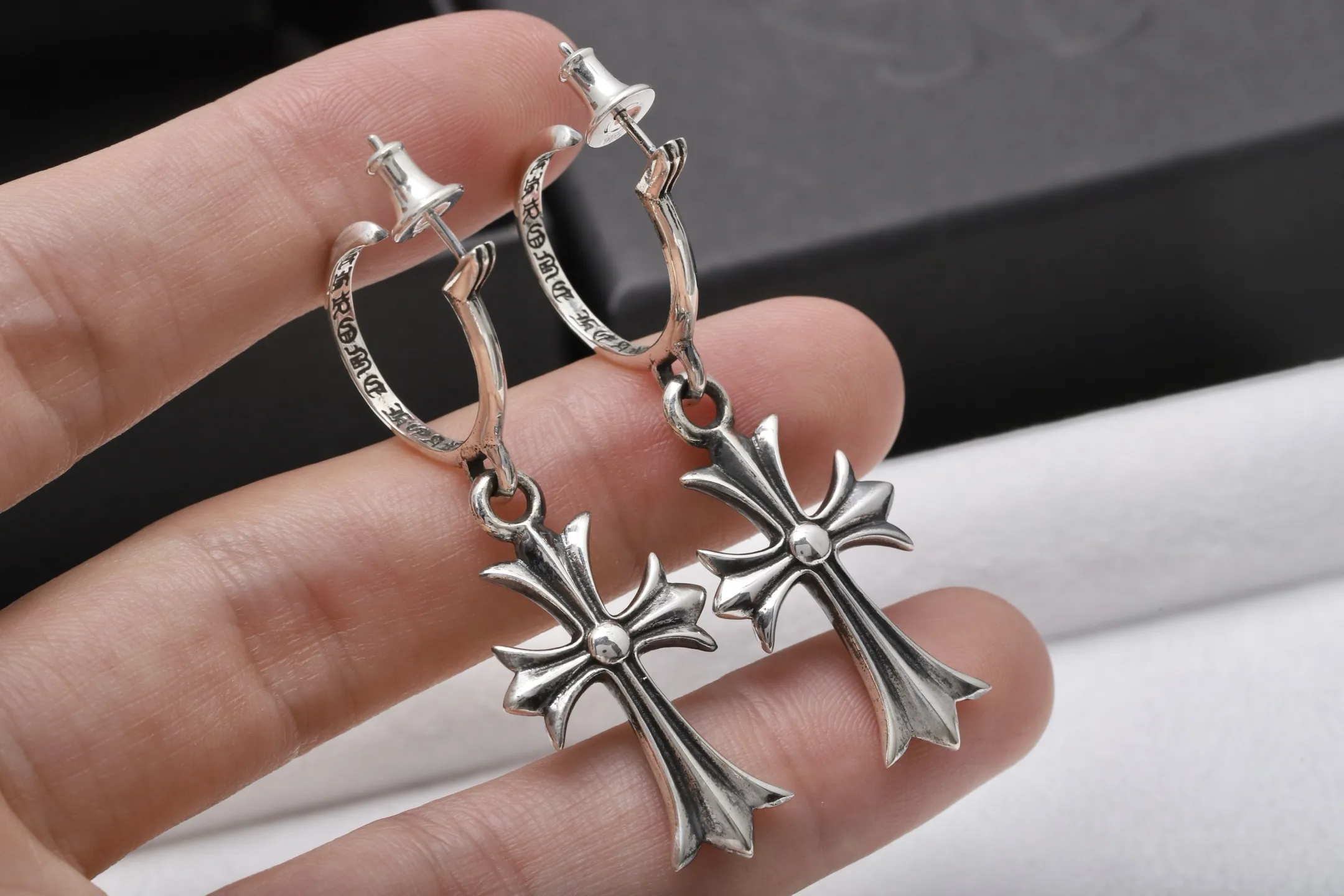 Cross Dangle Hoop Earrings (Sterling Silver) D34018428 — view 4