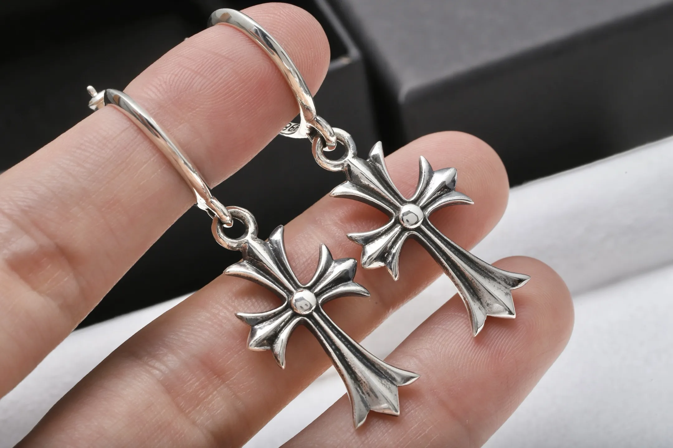 Cross Dangle Hoop Earrings (Sterling Silver) D34018428 — view 5