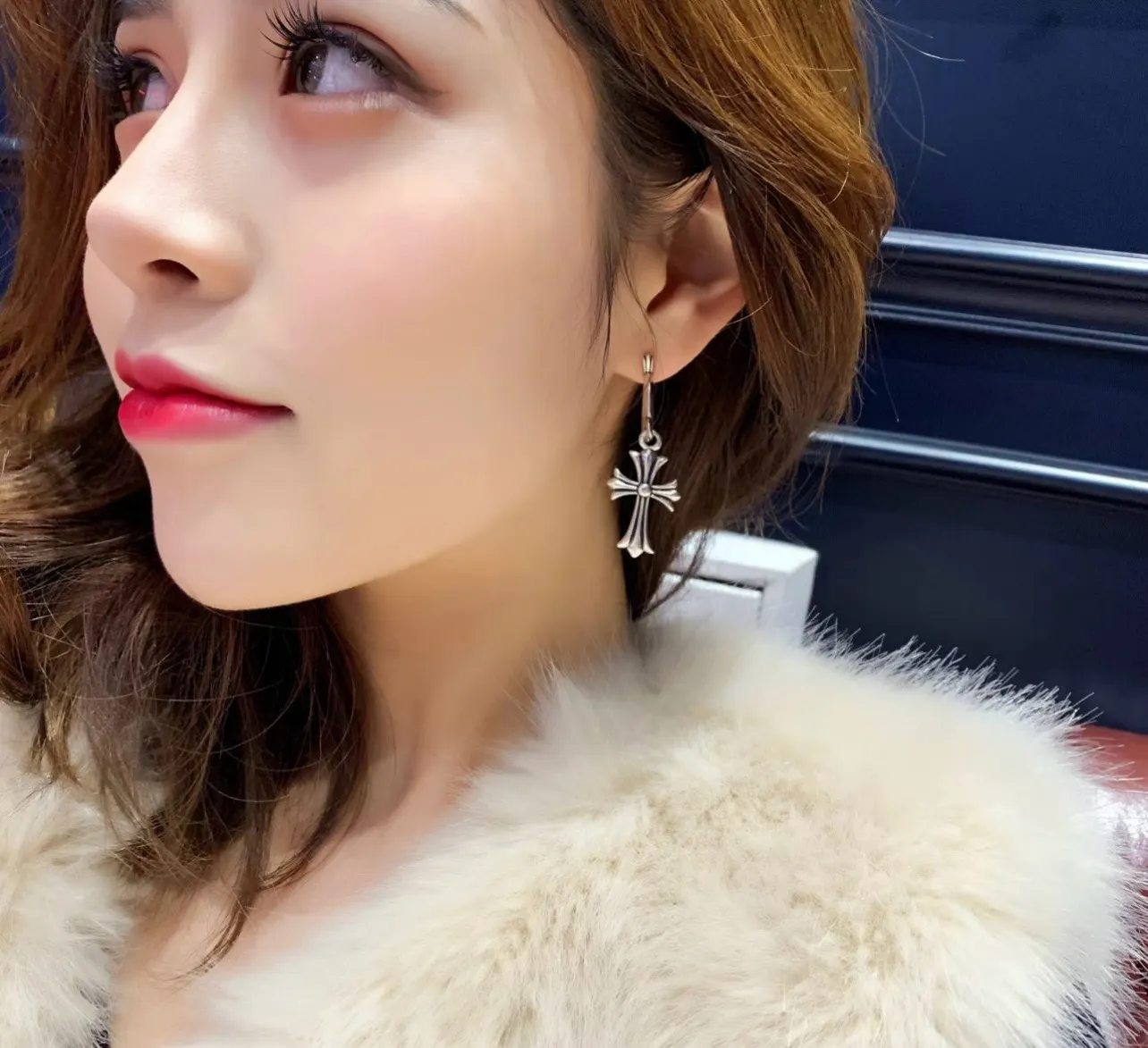 Cross Dangle Hoop Earrings (Sterling Silver) D34018428 — view 8