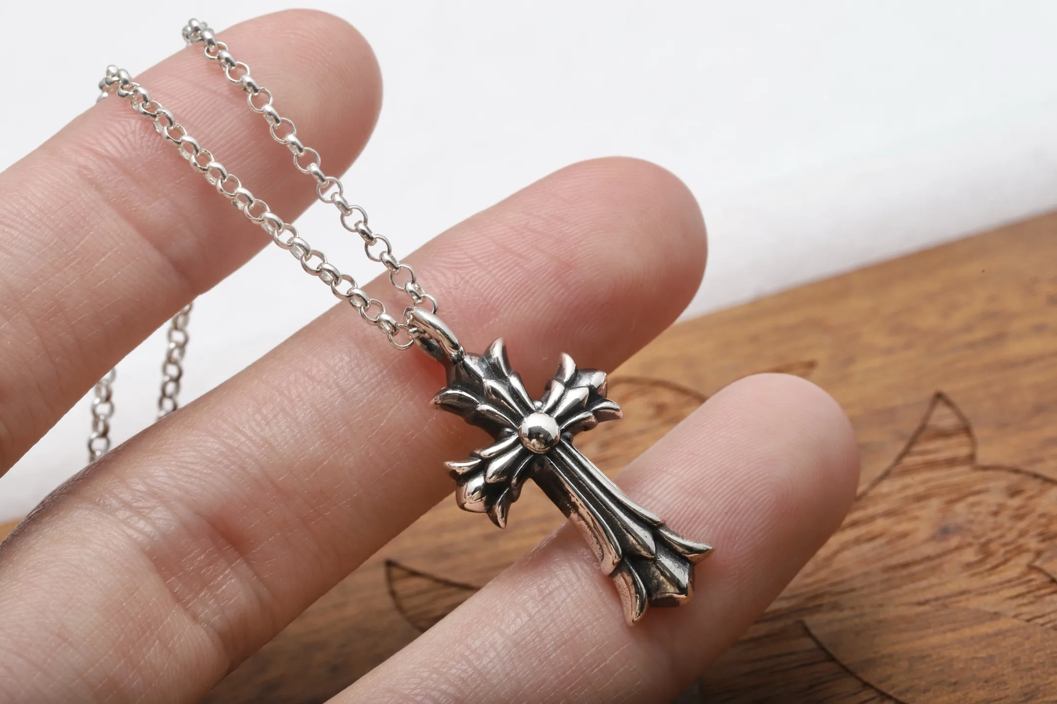 Double-Layer Cross Pendant Necklace (Sterling Silver) D34518443 — view 4