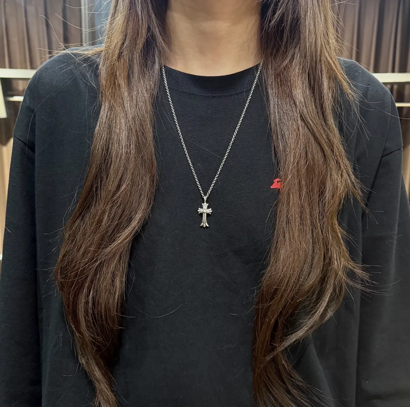 Double-Layer Cross Pendant Necklace (Sterling Silver) D34518443 — view 9