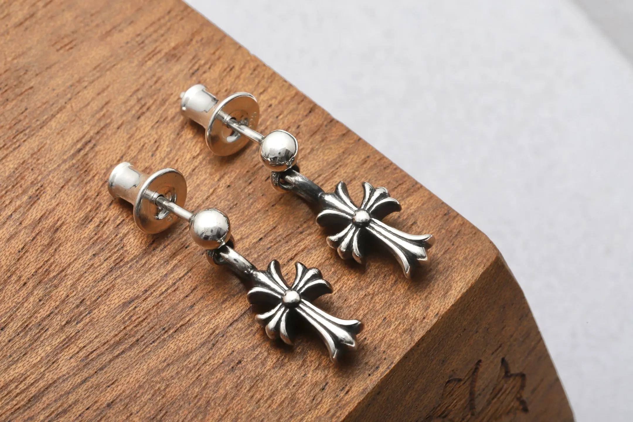 Cross Drop Stud Earrings (Sterling Silver) D16518432 — view 3