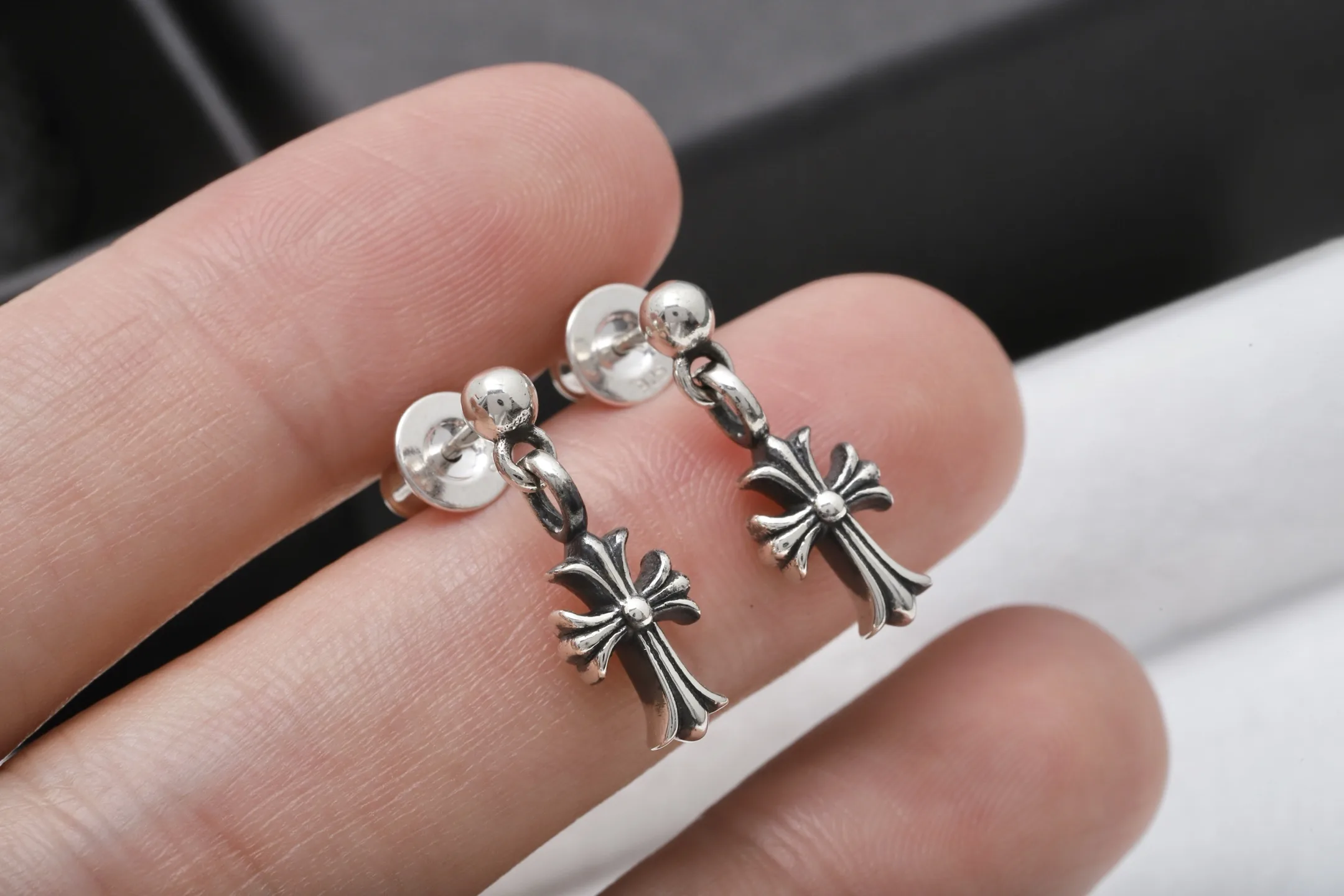 Cross Drop Stud Earrings (Sterling Silver) D16518432 — view 6