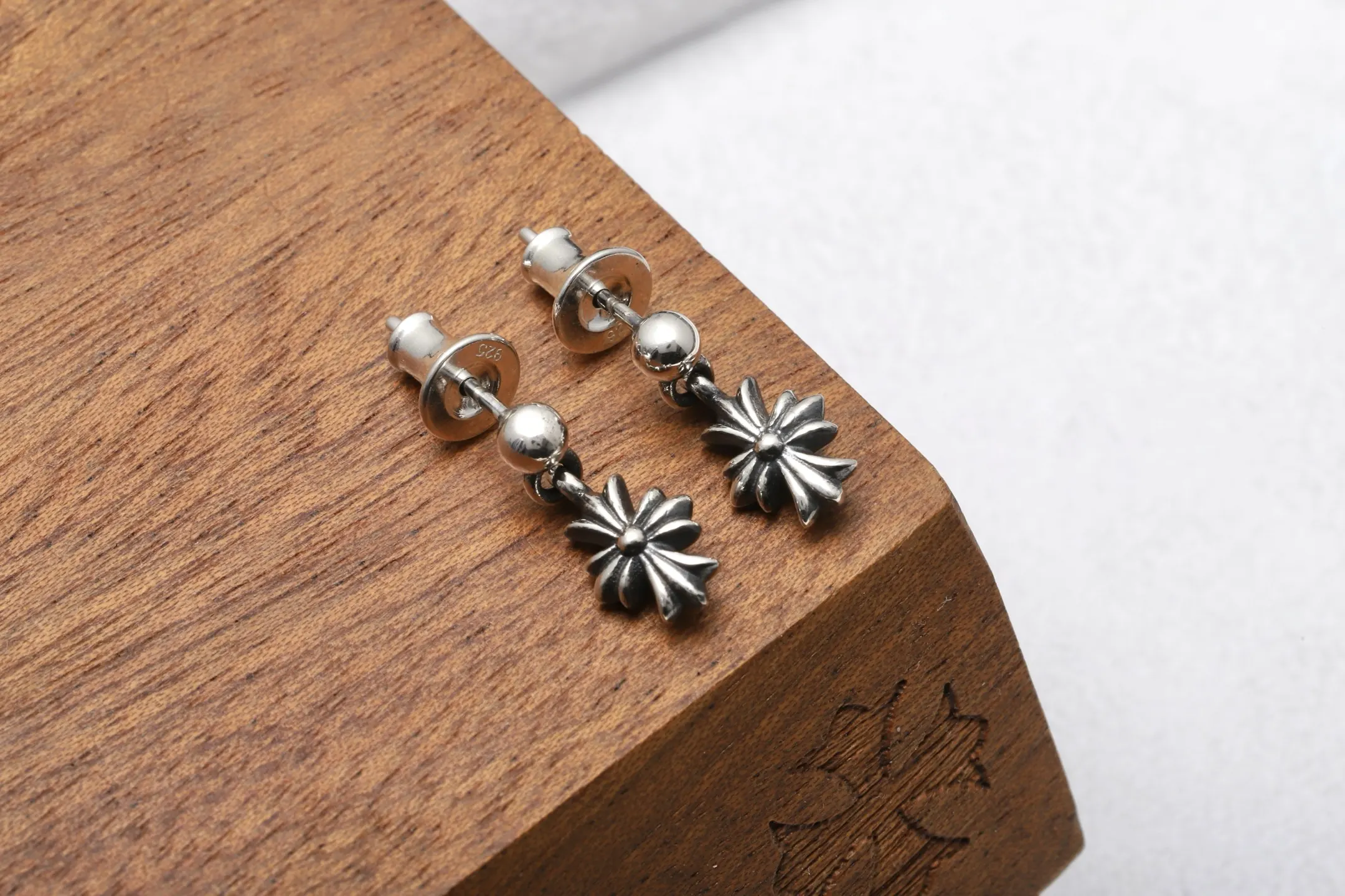 Cross Drop Stud Earrings (Sterling Silver) D15518433 — view 3