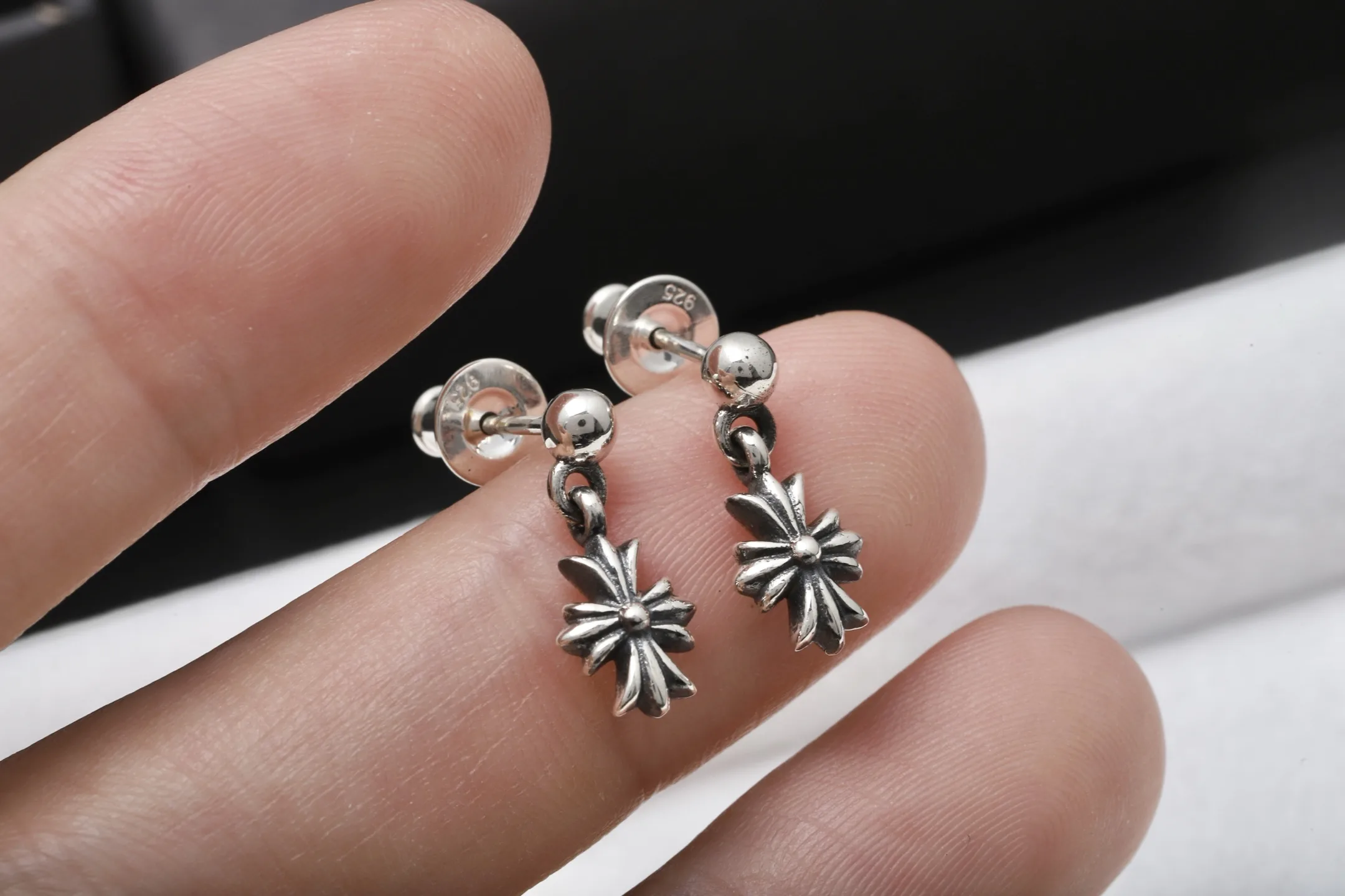 Cross Drop Stud Earrings (Sterling Silver) D15518433 — view 6