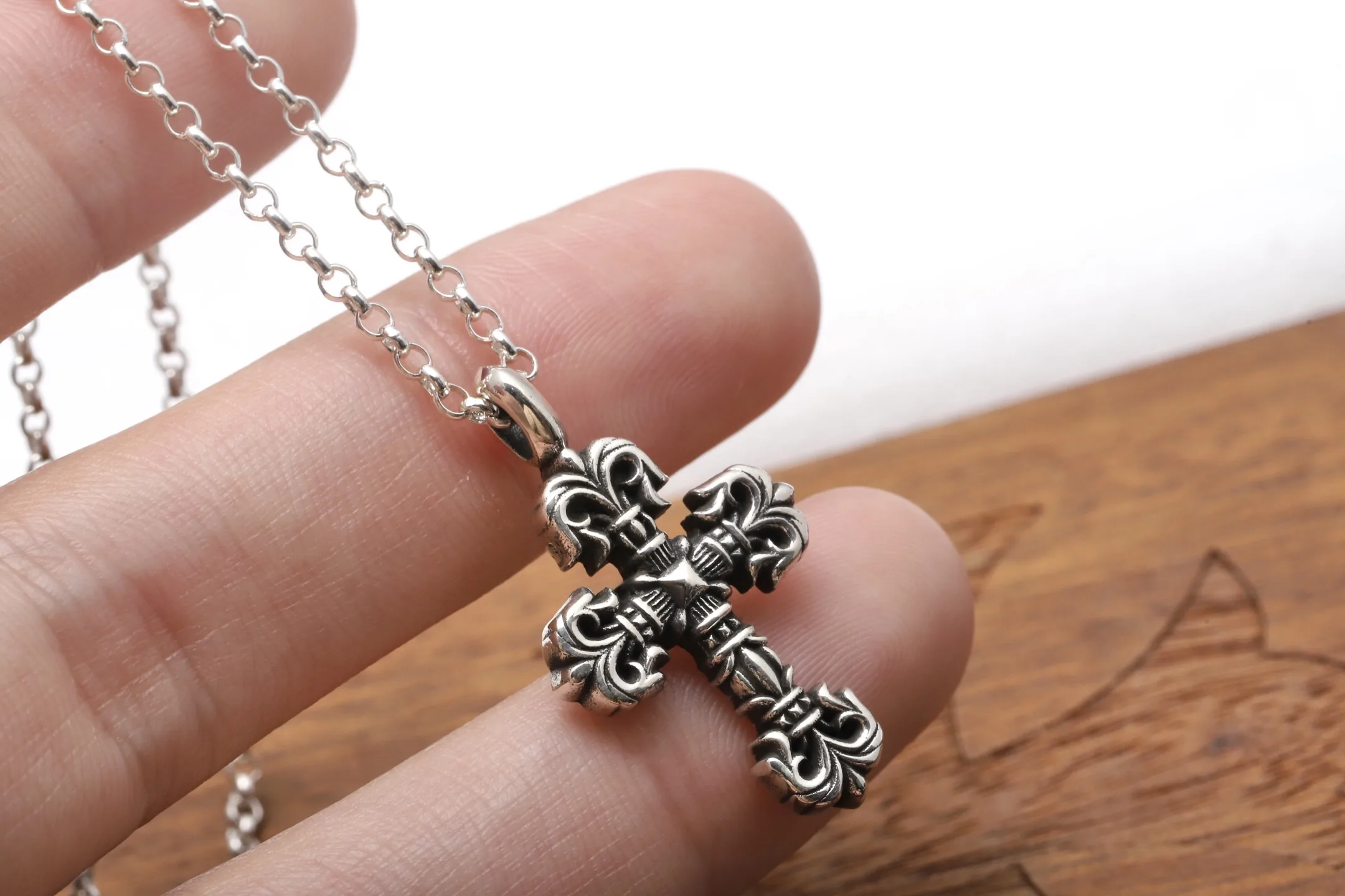 Flame Cross Pendant Necklace (Sterling Silver) D34018442 — view 4