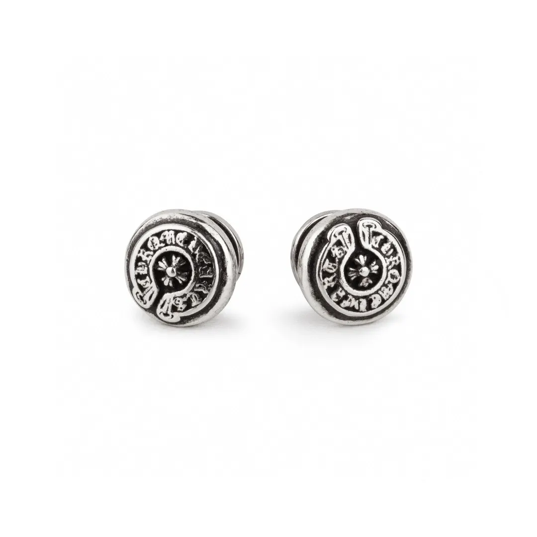Horseshoe Engraved Sterling Silver Stud Earrings D14518435