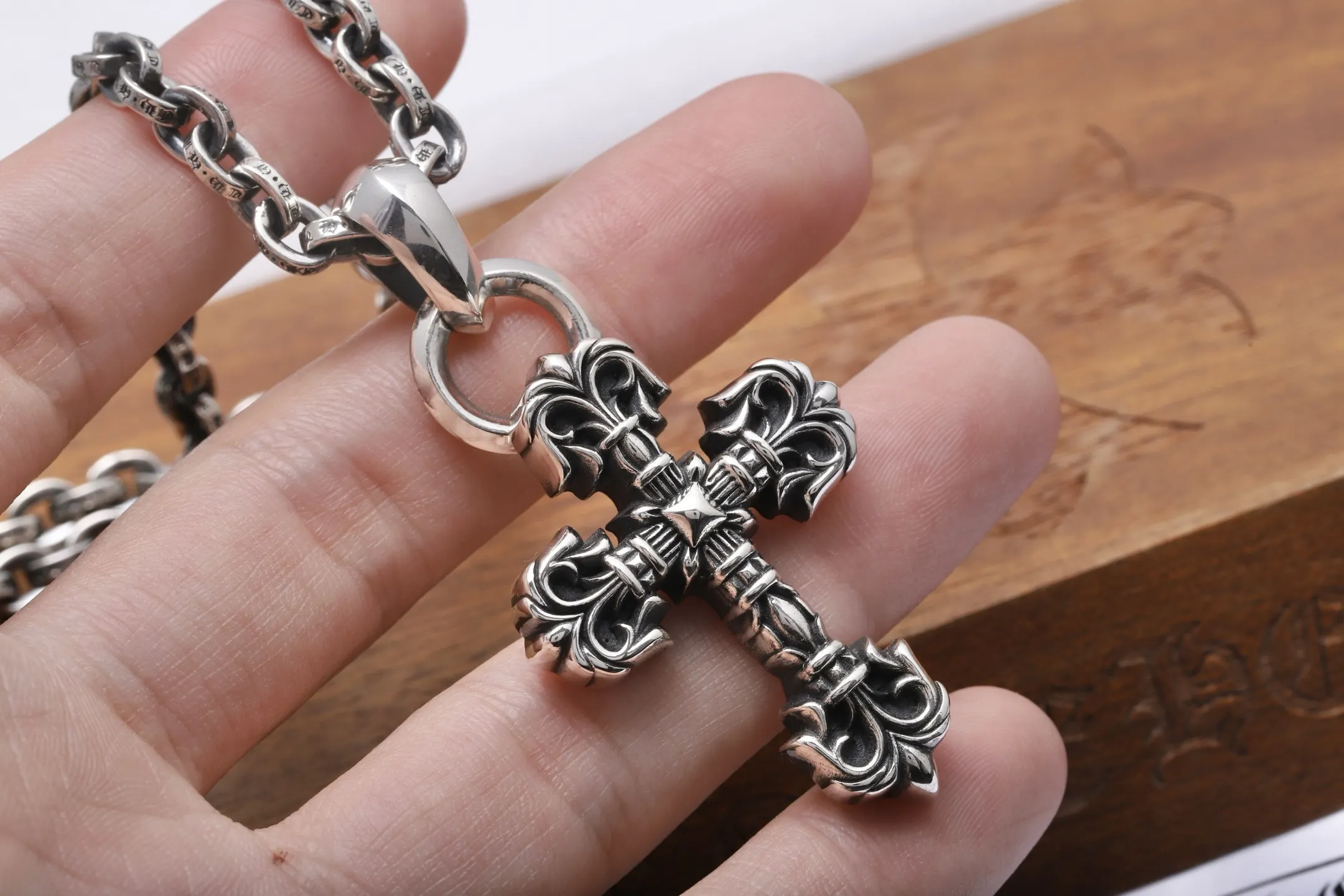 Flame Cross Pendant Necklace (Sterling Silver) D161018448 — view 4