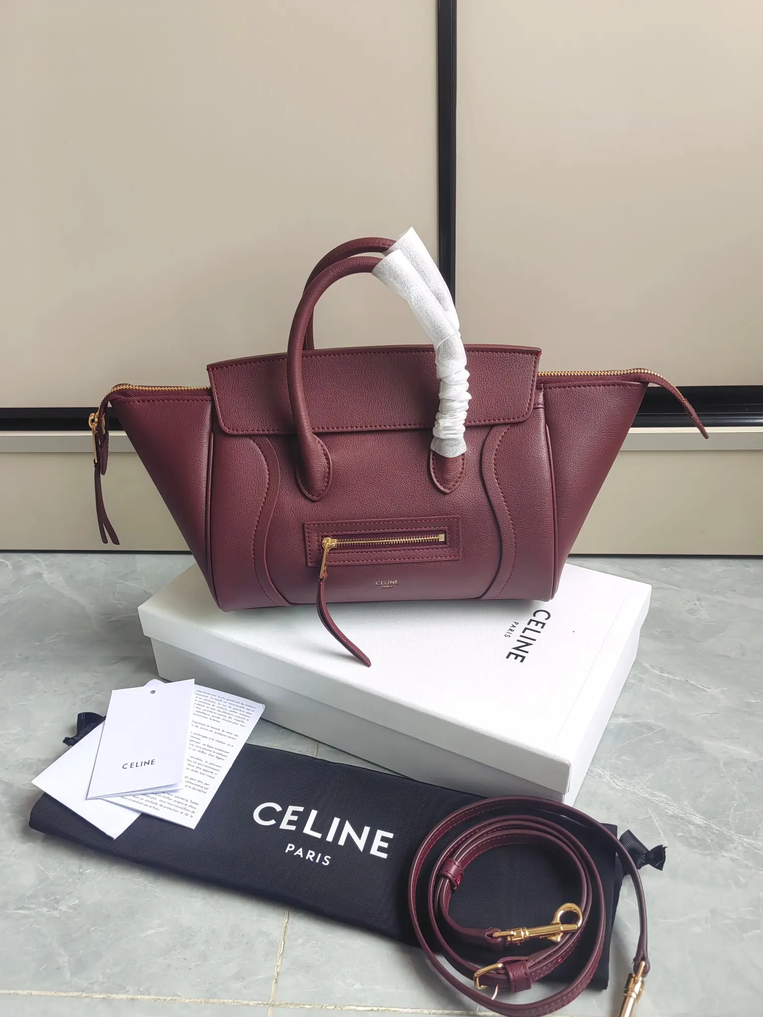 Celine Mini Luggage Handbag in Burgundy D57018541