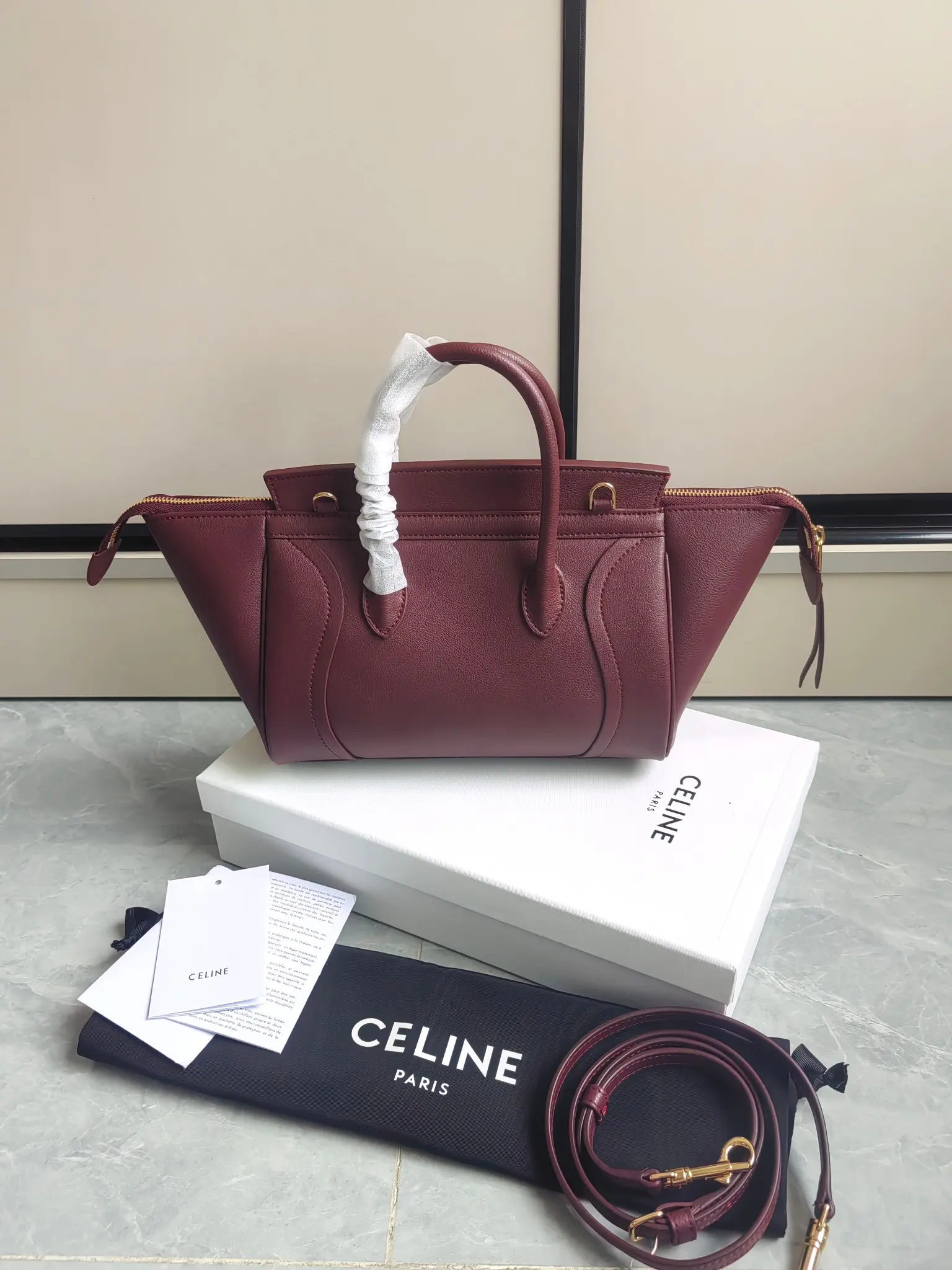 Celine Mini Luggage Handbag in Burgundy D57018541 — view 2