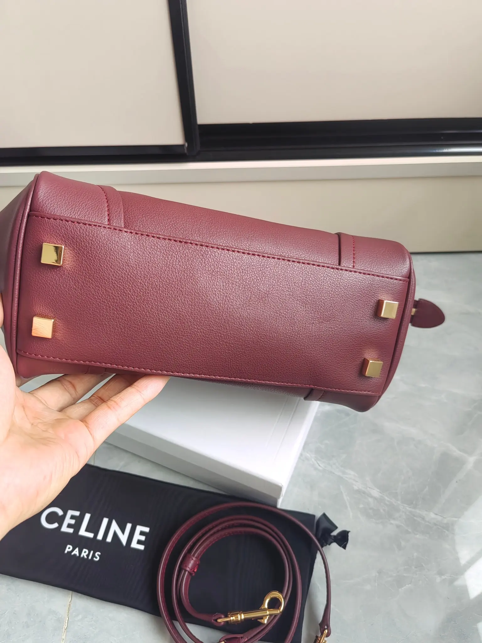 Celine Mini Luggage Handbag in Burgundy D57018541 — view 3