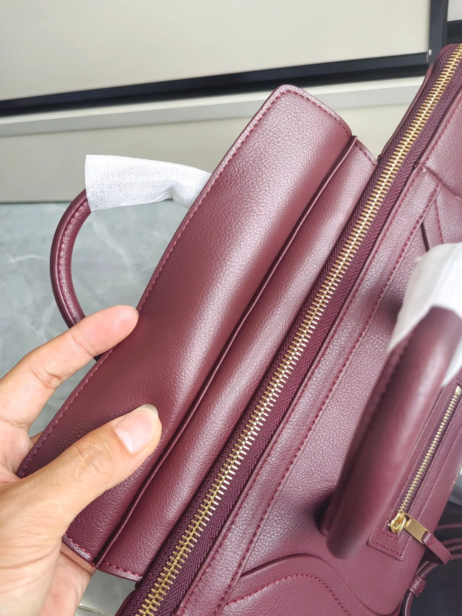 Celine Mini Luggage Handbag in Burgundy D57018541 — view 6