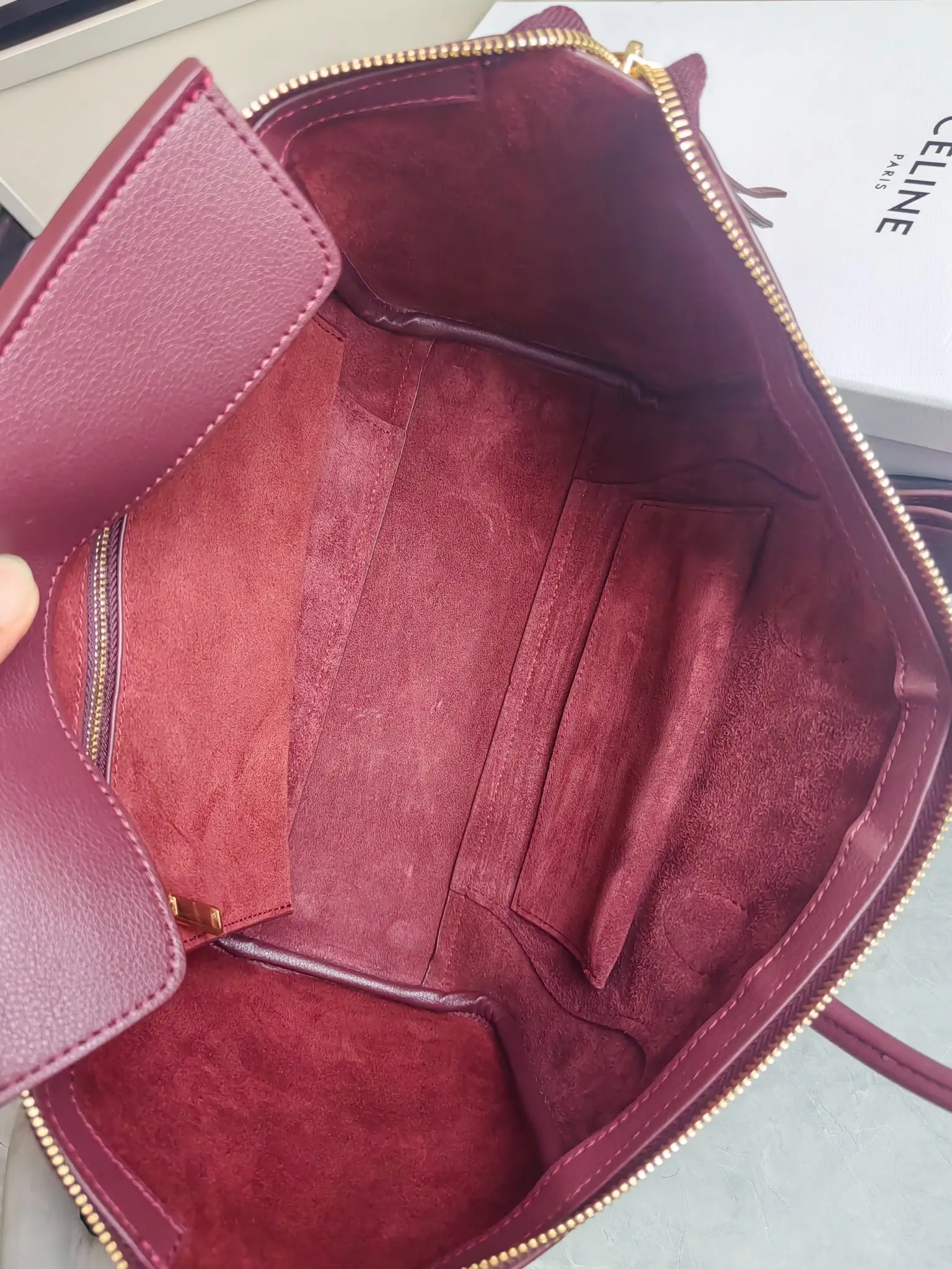 Celine Mini Luggage Handbag in Burgundy D57018541 — view 7