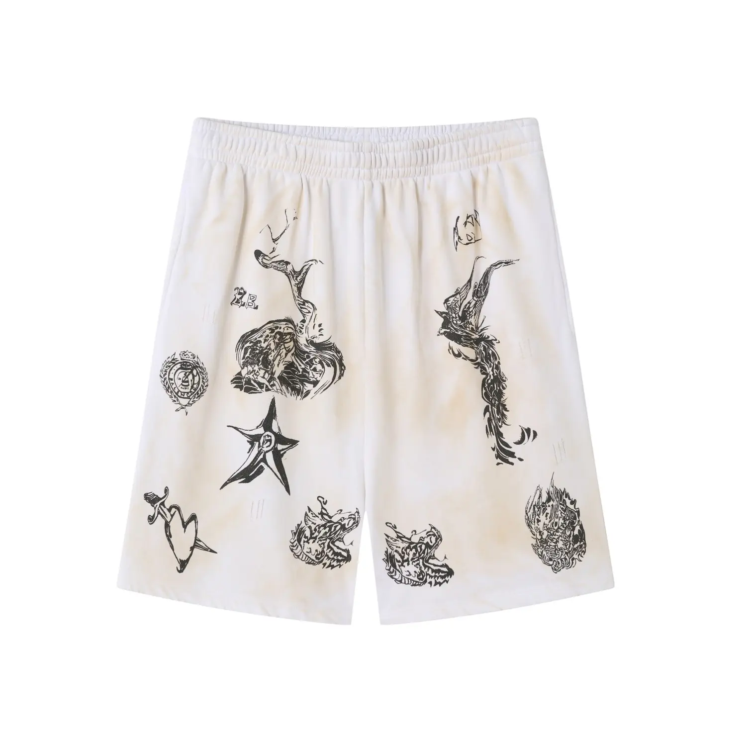 Graffiti Print Distressed Sweat Shorts D18922556