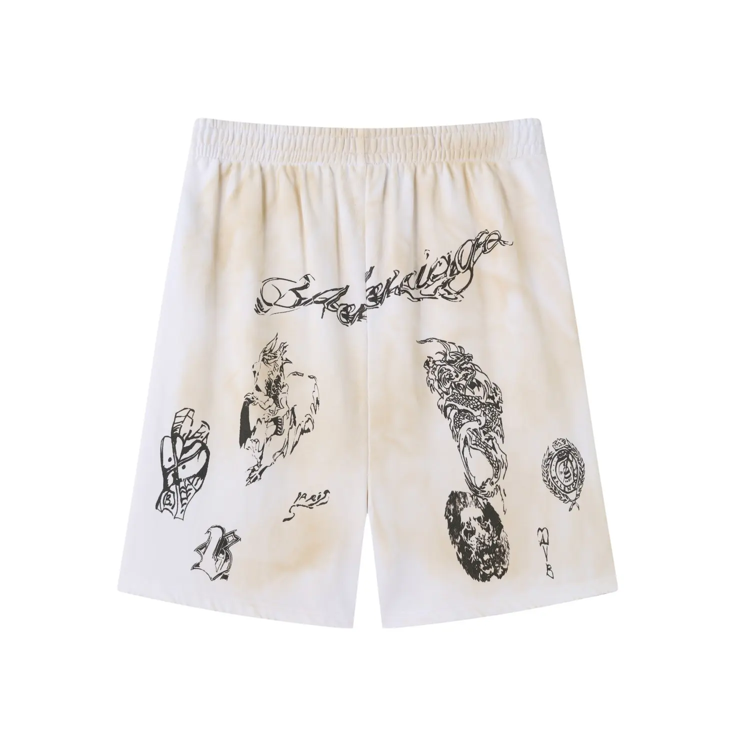 Graffiti Print Distressed Sweat Shorts D18922556 — view 2