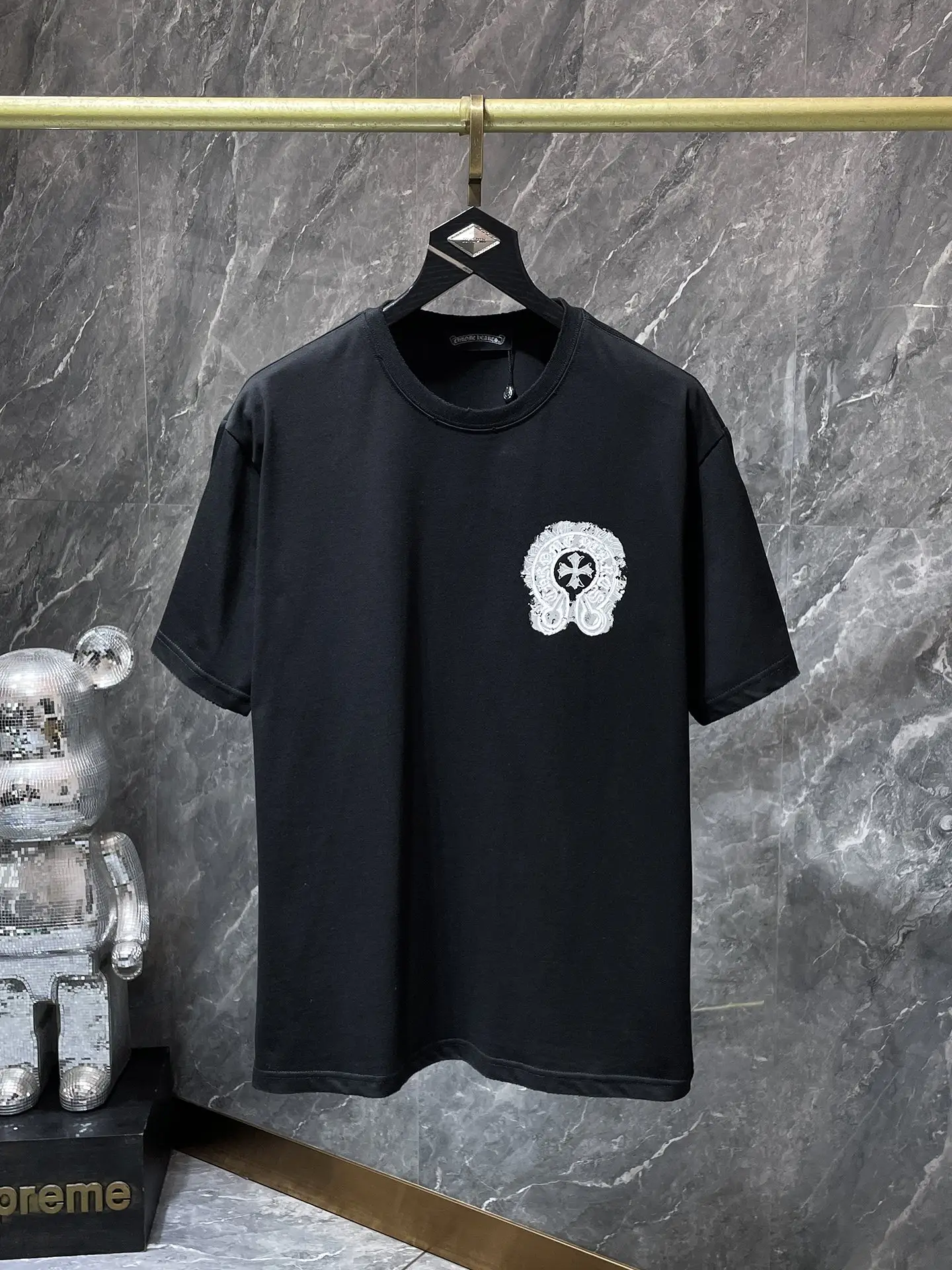 Horseshoe Logo Flocked Cotton T-Shirt D11512022