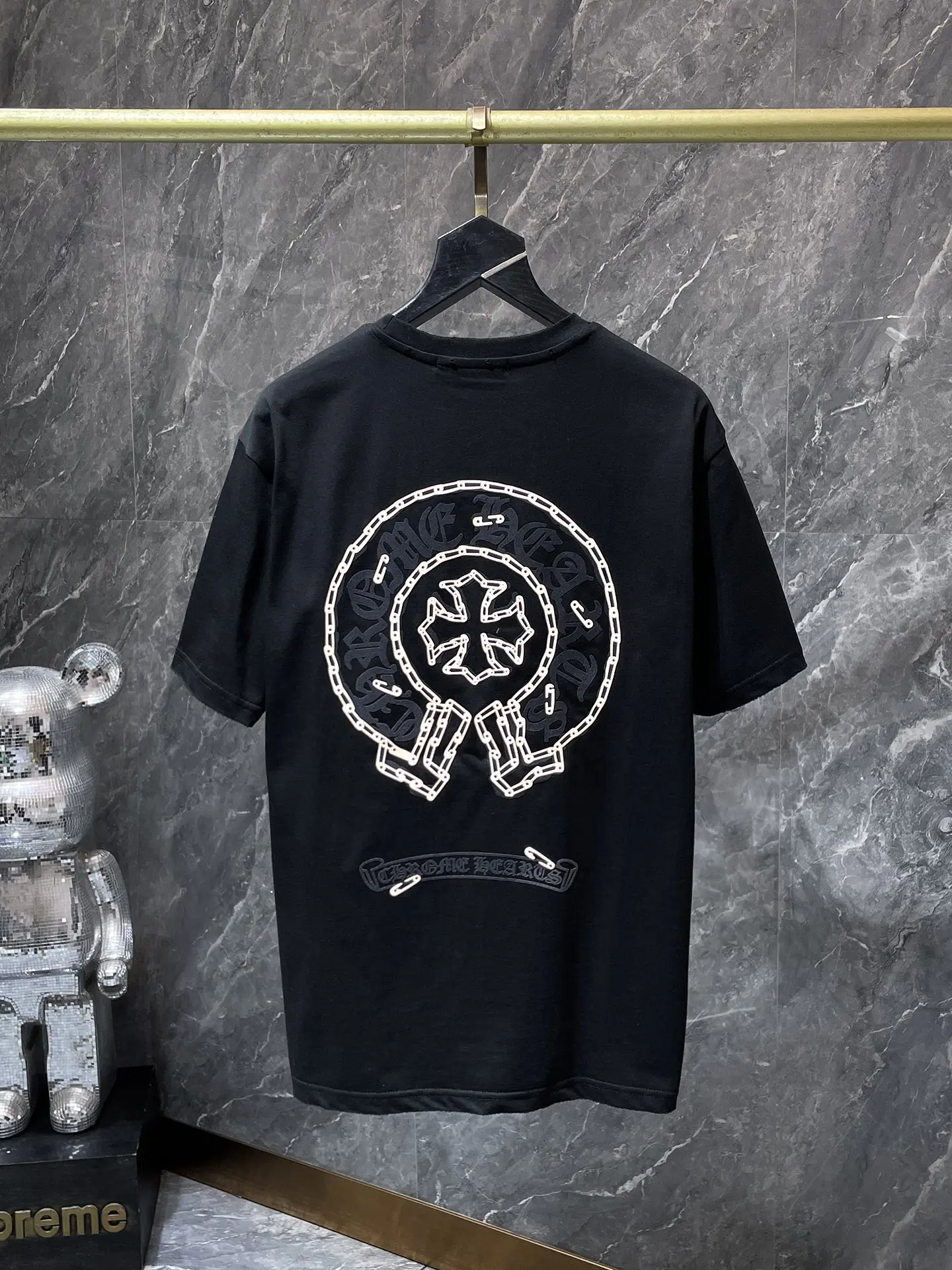 Horseshoe Logo Flocked Cotton T-Shirt D11812012 — view 3