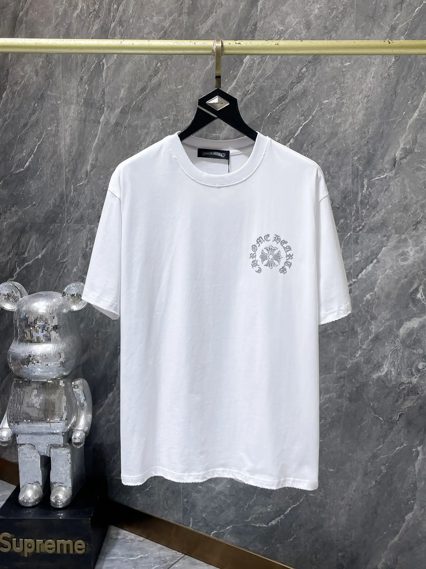 Rhinestone Horseshoe Logo Cotton T-Shirt D7015820