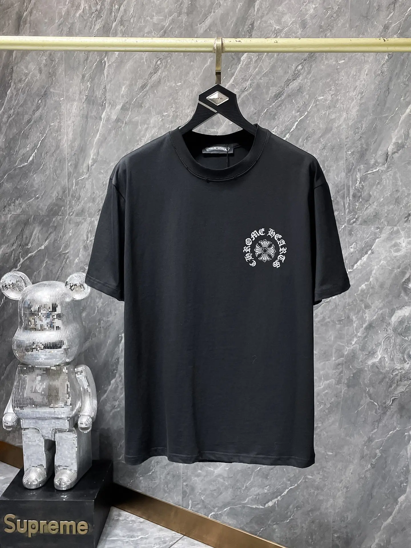 Rhinestone Horseshoe Logo Cotton T-Shirt D7015821