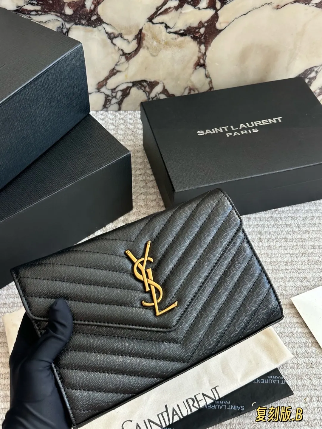 YSL WOC Caviar Leather Chain Wallet D31011003