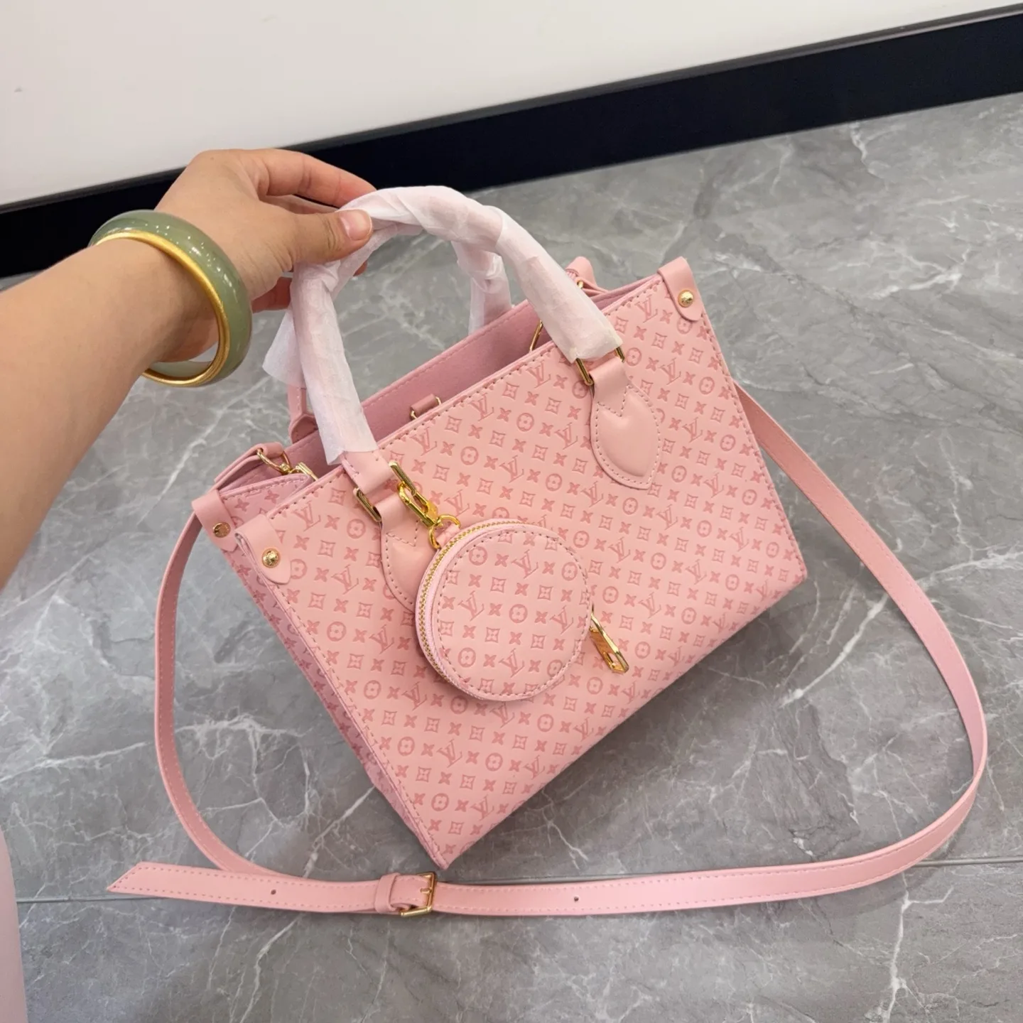 LV OnTheGo Embossed Pink Tote Bag D14511096