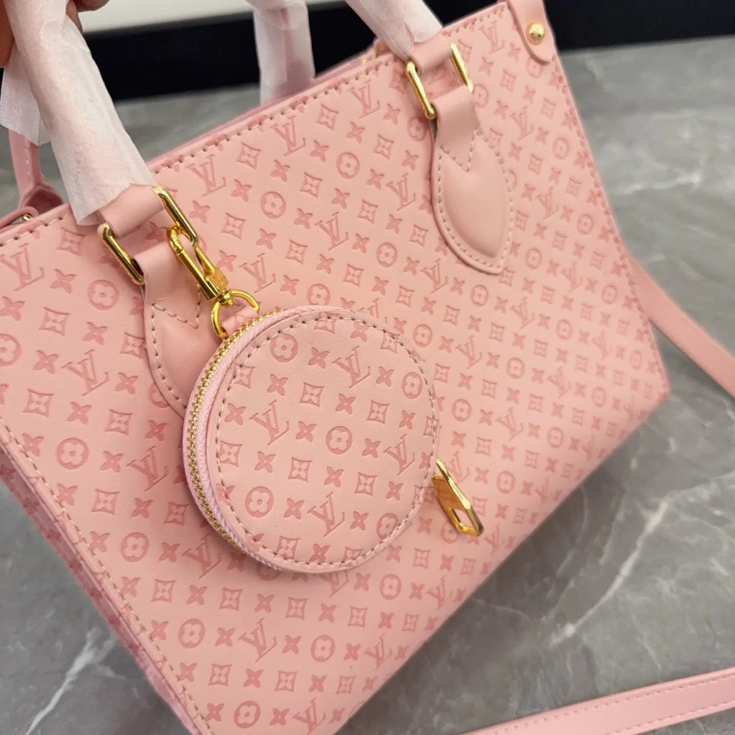 LV OnTheGo Embossed Pink Tote Bag D14511096 — view 6