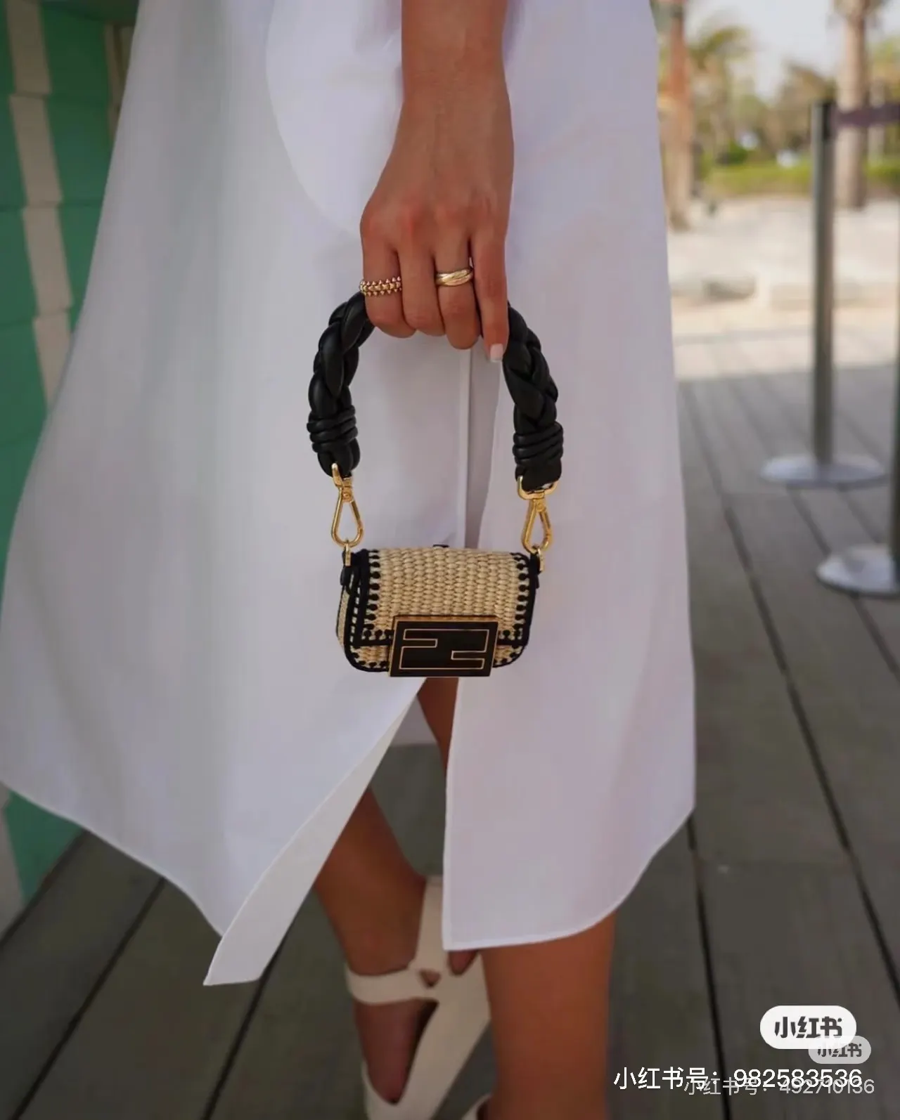 Fendi Woven Raffia Mini Baguette Charm D26511101 — view 4