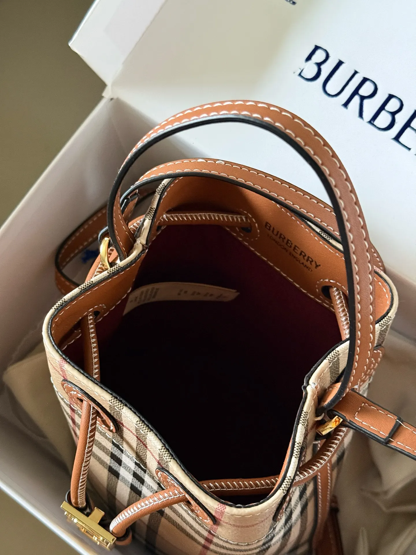 Burberry Check Drawstring Bucket Bag D29011007 — view 9
