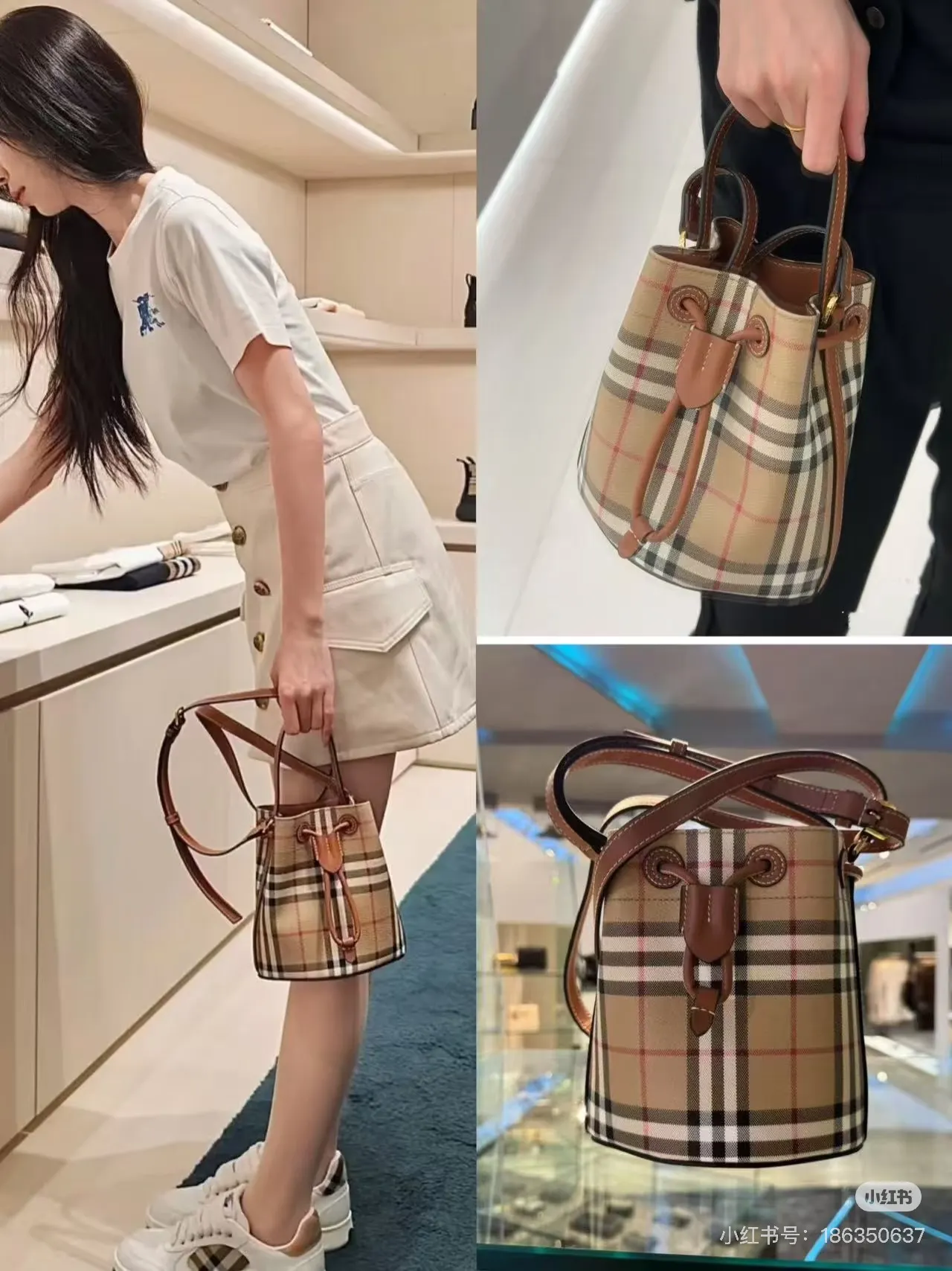 Burberry Check Drawstring Bucket Bag D29011144 — view 4