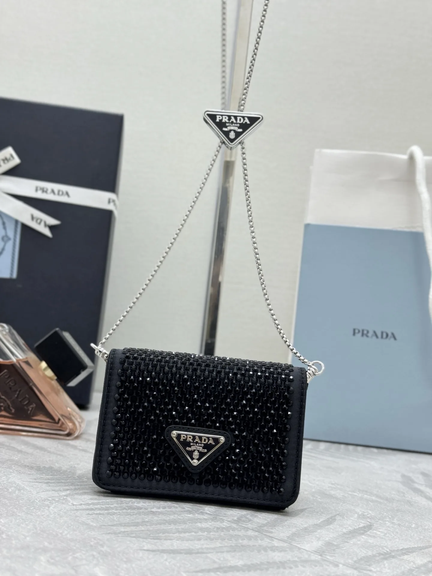 Crystal-Embellished Mini Bag with Detachable Chain D61011181