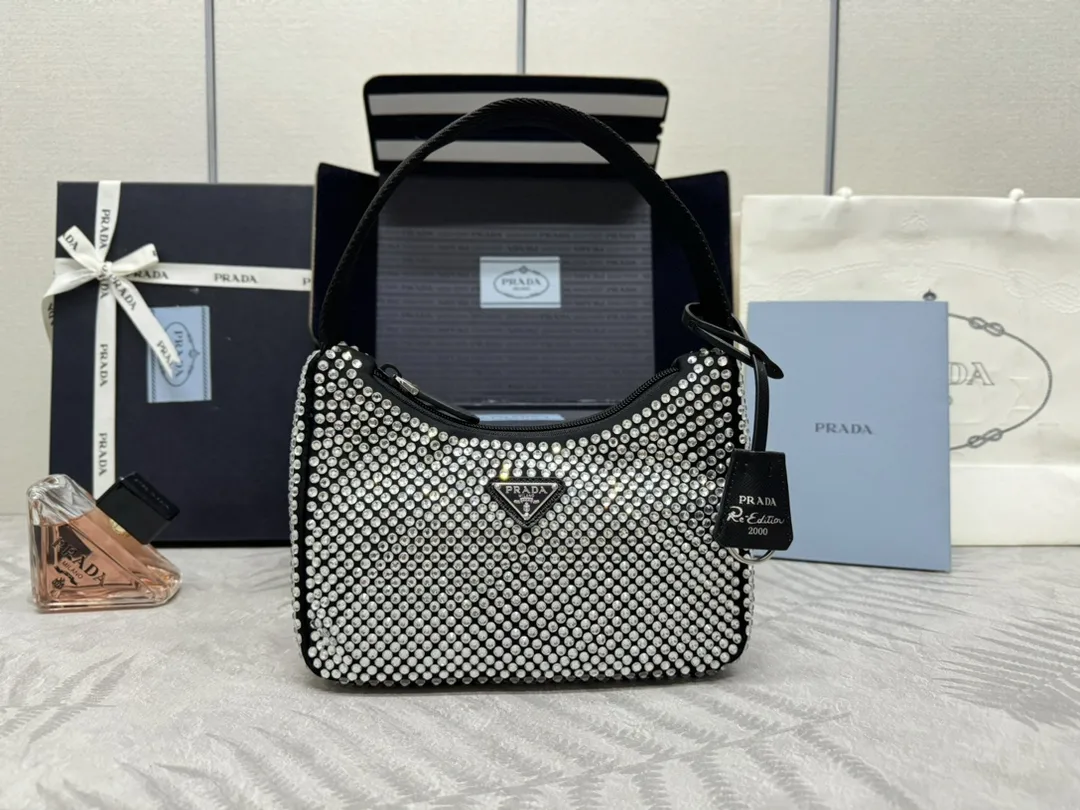 Prada Re-Edition 2000 Crystal-Embellished Hobo Bag D59011183