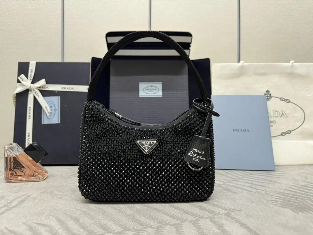 Prada Re-Edition 2000 Crystal-Embellished Hobo Bag D59011185