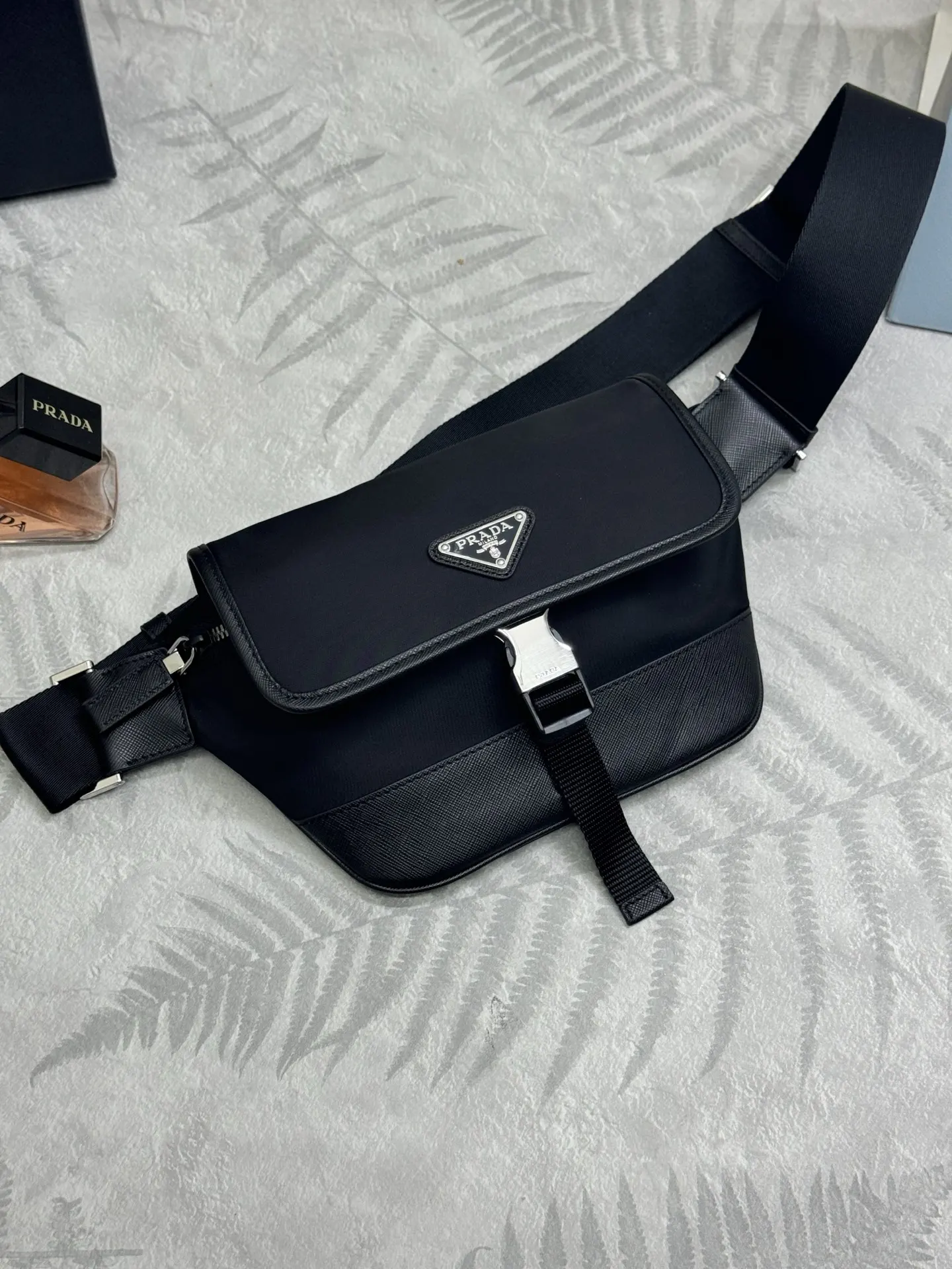 Nylon and Leather Belt Bag 2VH176 D69011189 — view 3