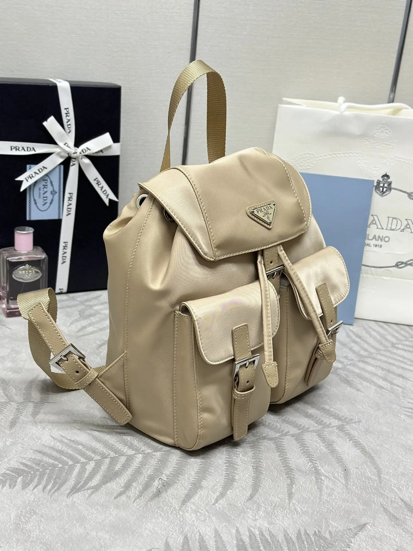 Re-Nylon Small Backpack with Silver Hardware D74011192 — view 3