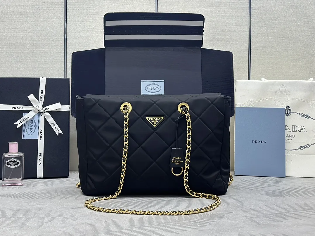 Prada Quilted Nylon Shoulder Bag with Chain D77011193