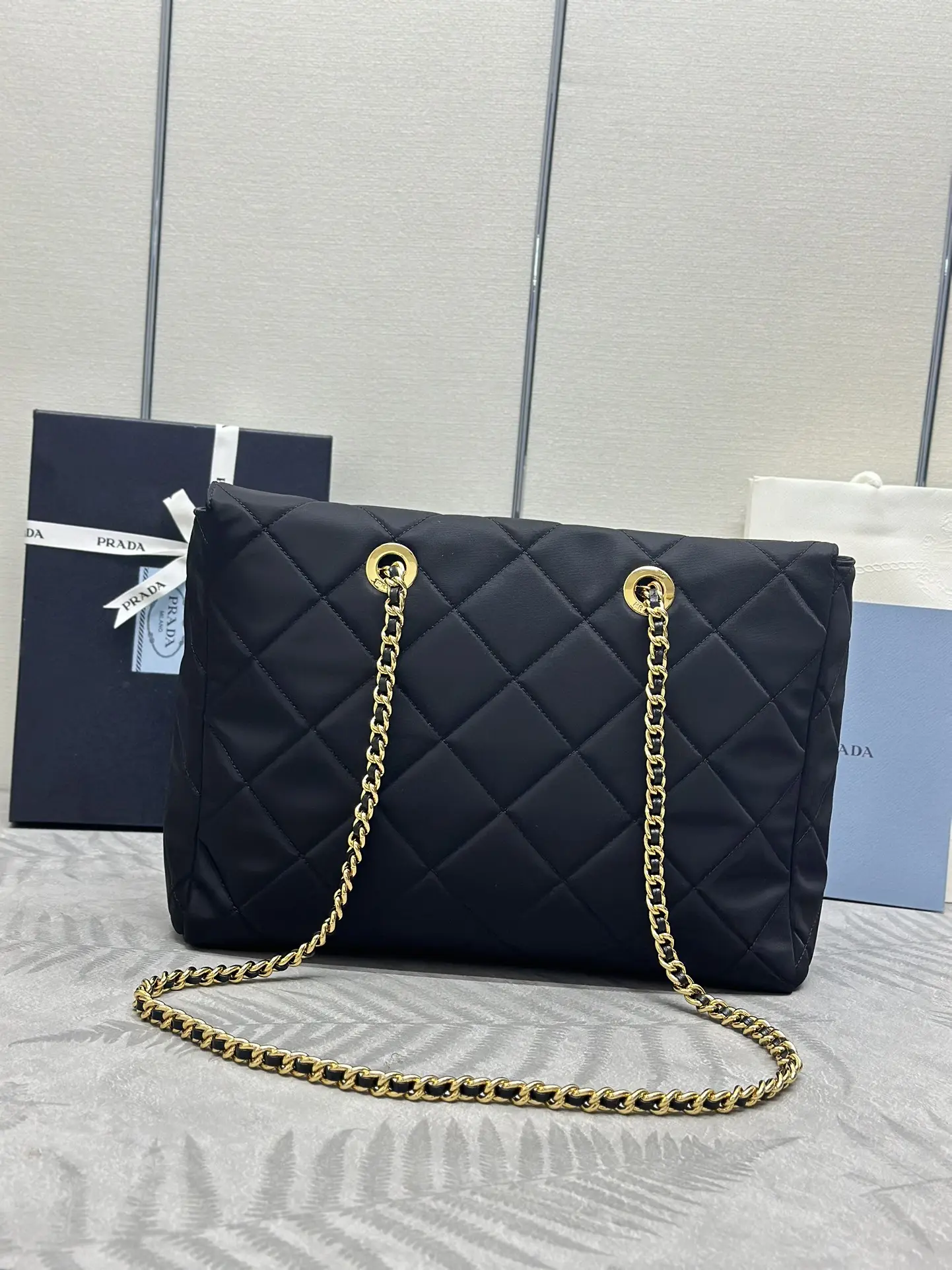 Prada Quilted Nylon Shoulder Bag with Chain D77011193 — view 2