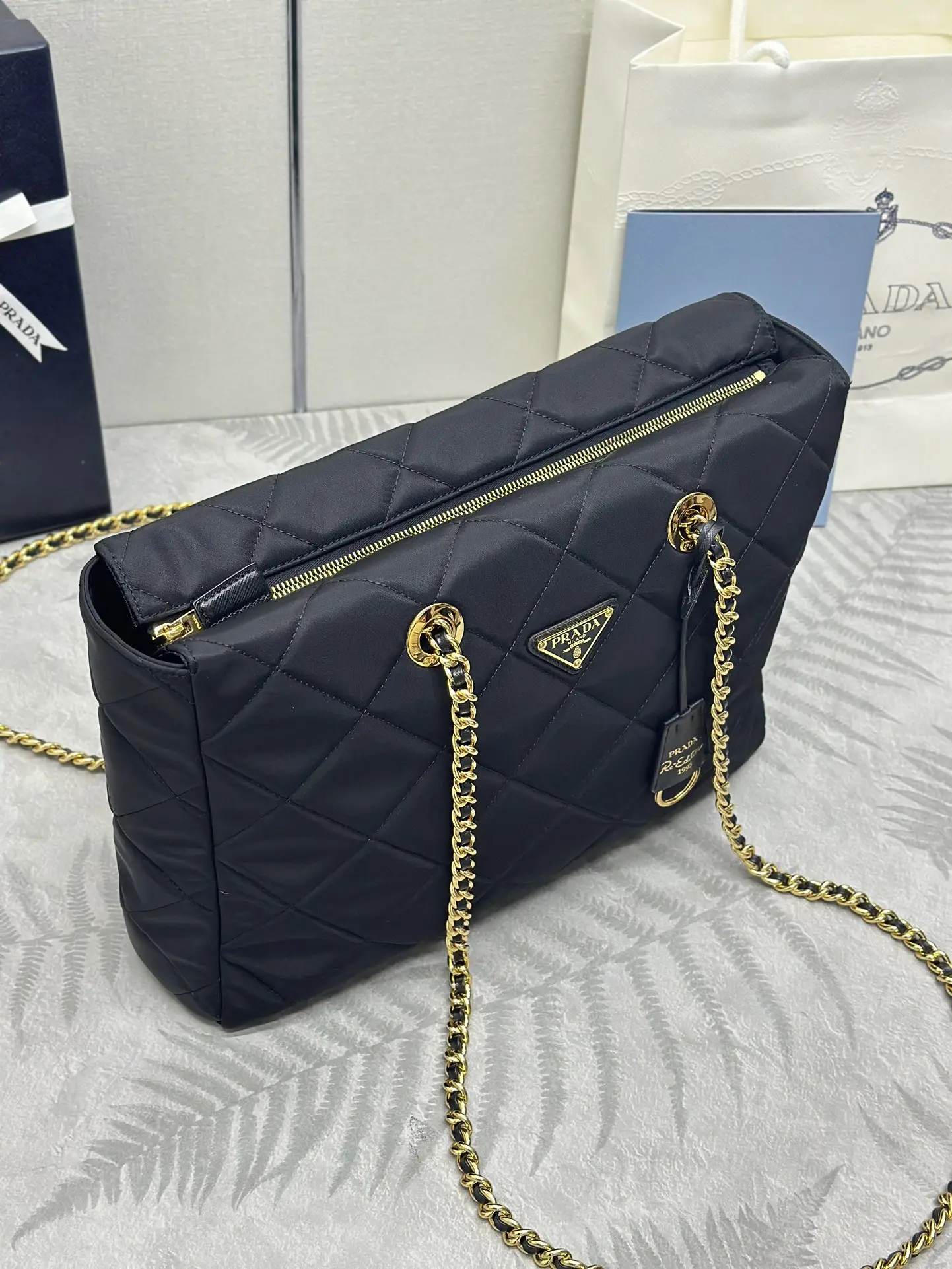 Prada Quilted Nylon Shoulder Bag with Chain D77011193 — view 4