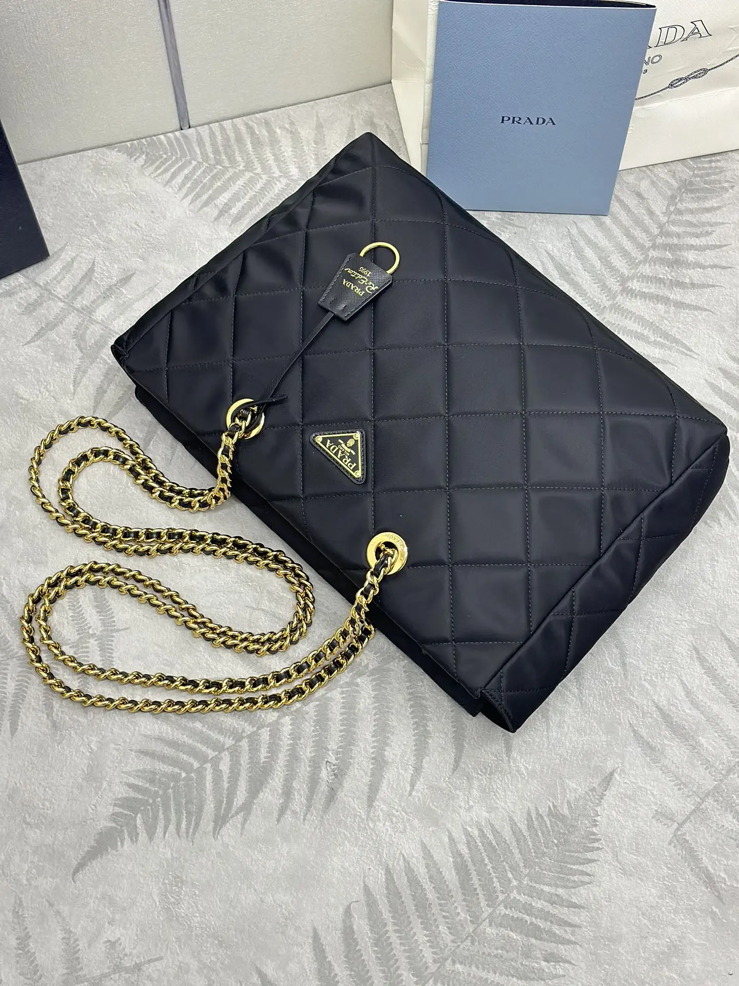 Prada Quilted Nylon Shoulder Bag with Chain D77011193 — view 5