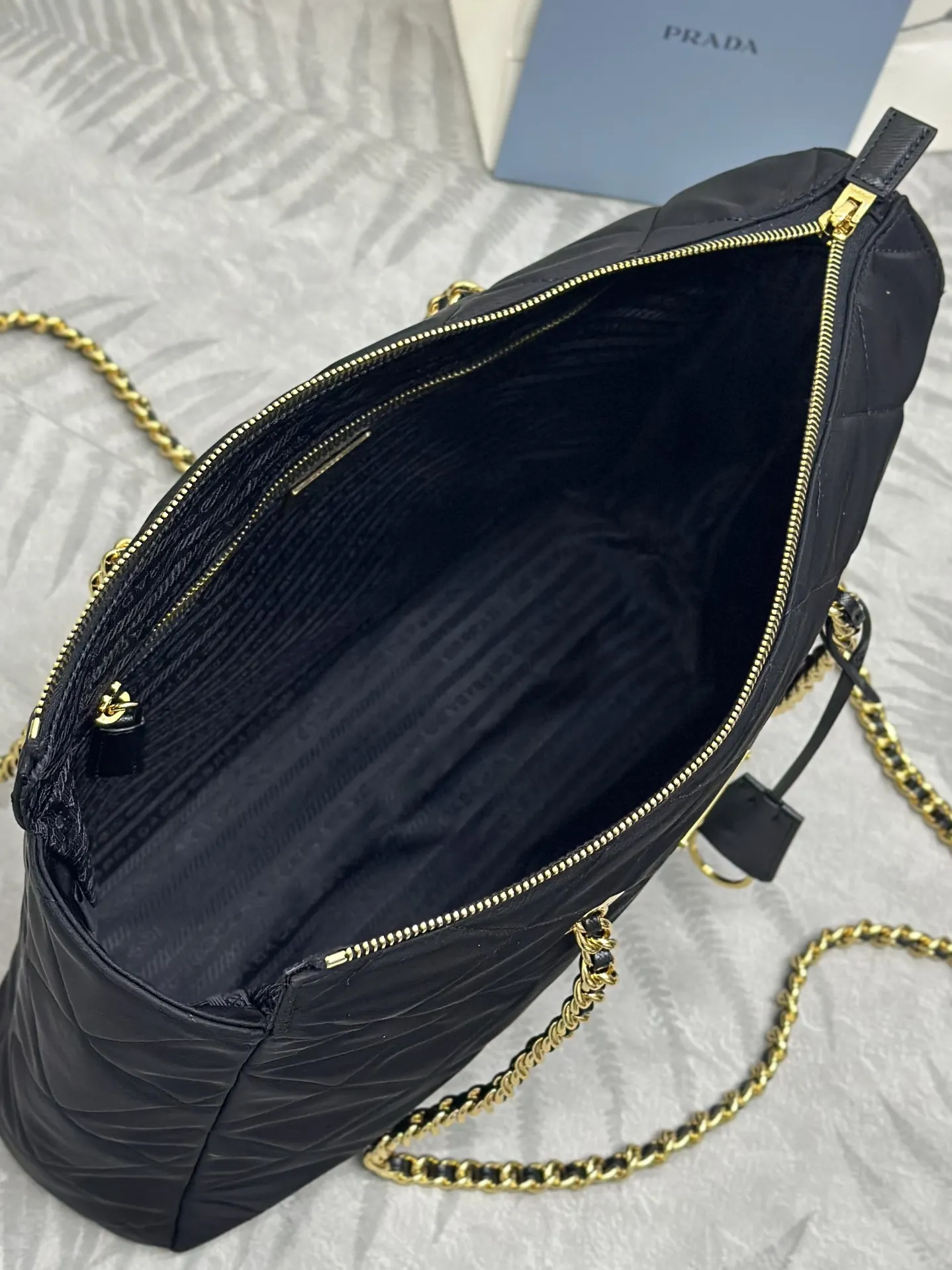 Prada Quilted Nylon Shoulder Bag with Chain D77011193 — view 8