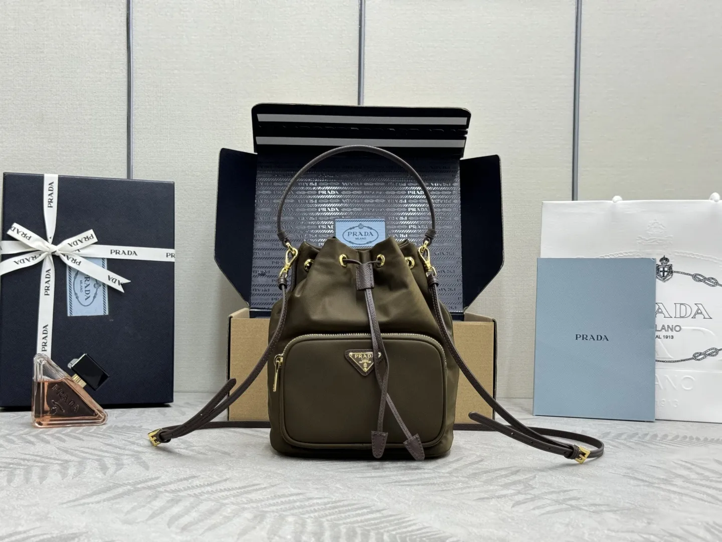 Prada Nylon Drawstring Bucket Bag D64011198