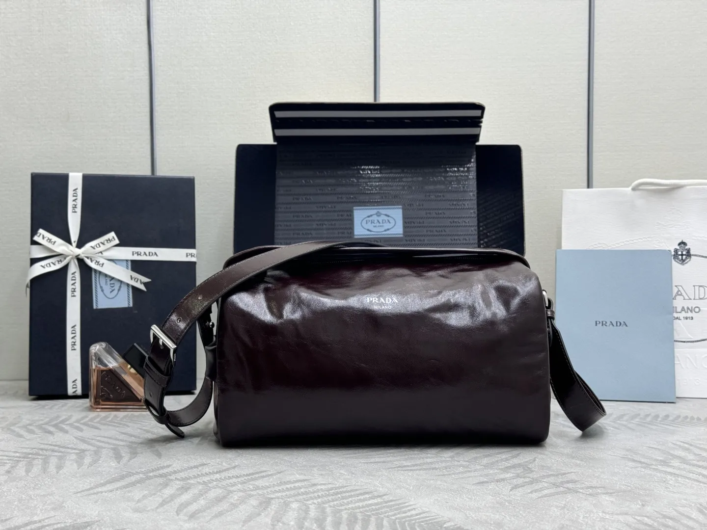 Prada Boston Waxed Leather Shoulder Bag D106011208